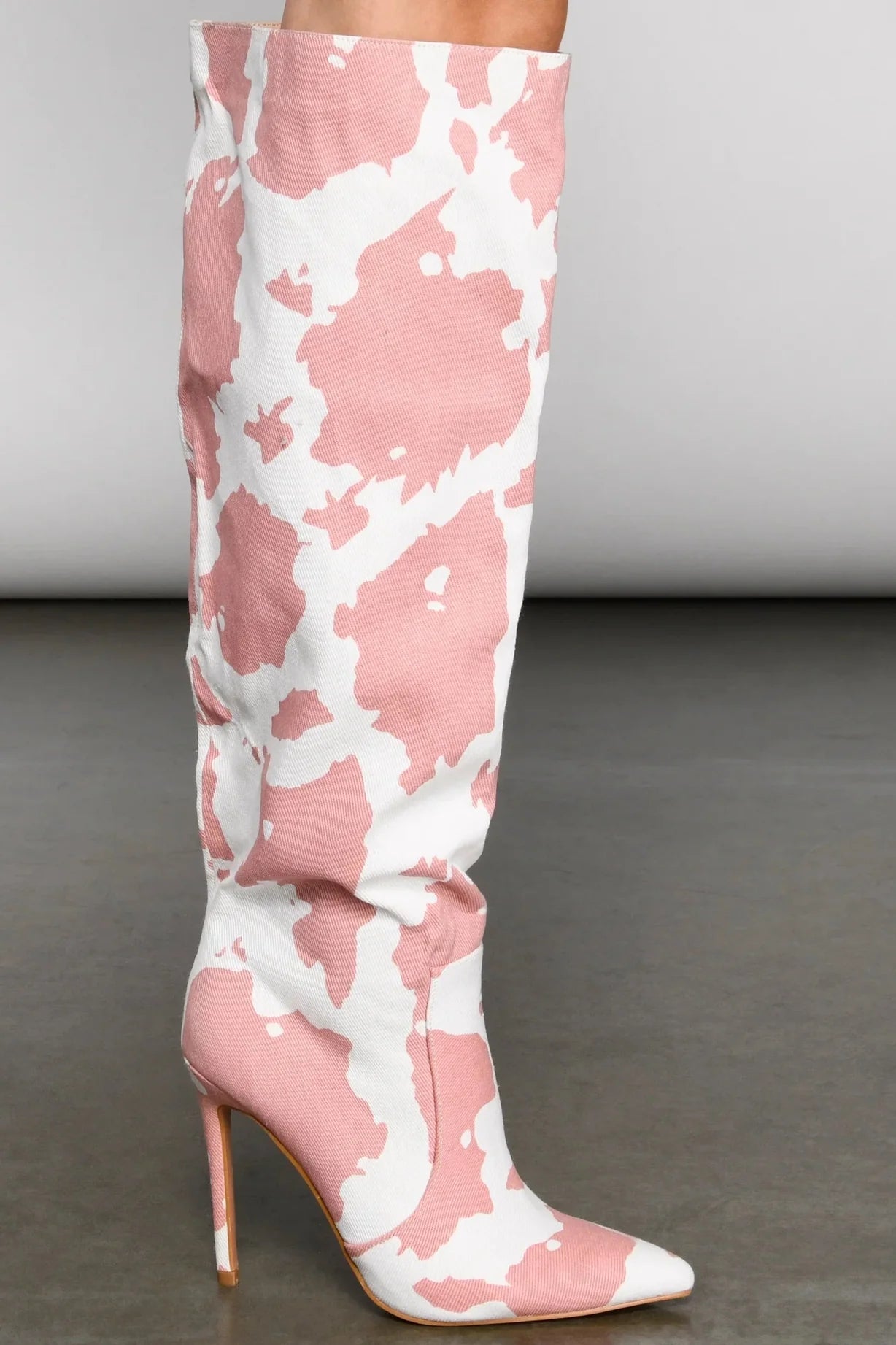 Moo Over Denim Knee-High Stiletto Boots