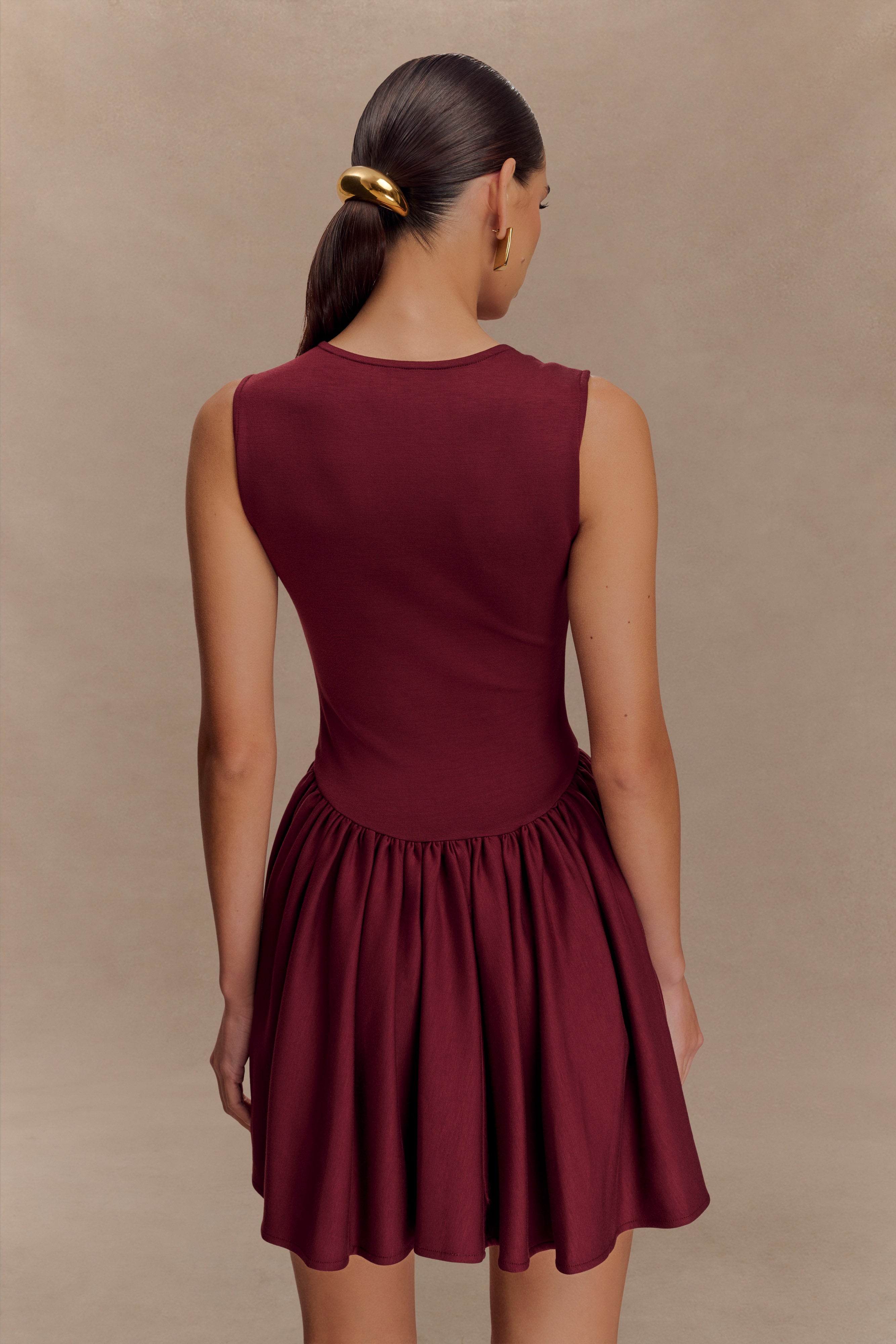 Sharon Scuba Jersey Mini Dress - Wine