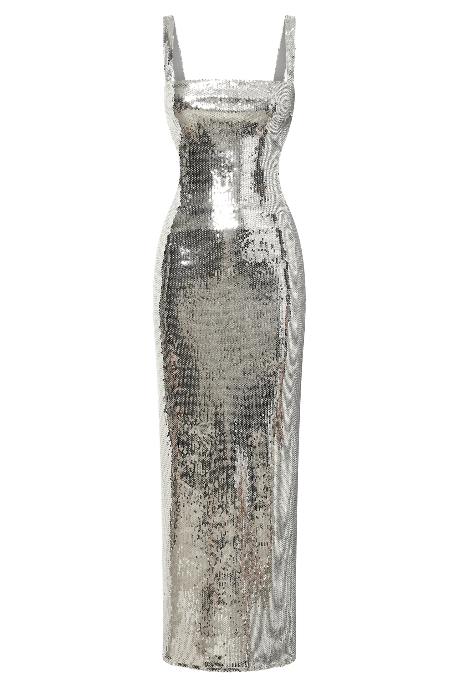 Adoria Sequin Cut Out Maxi Dress - Silver