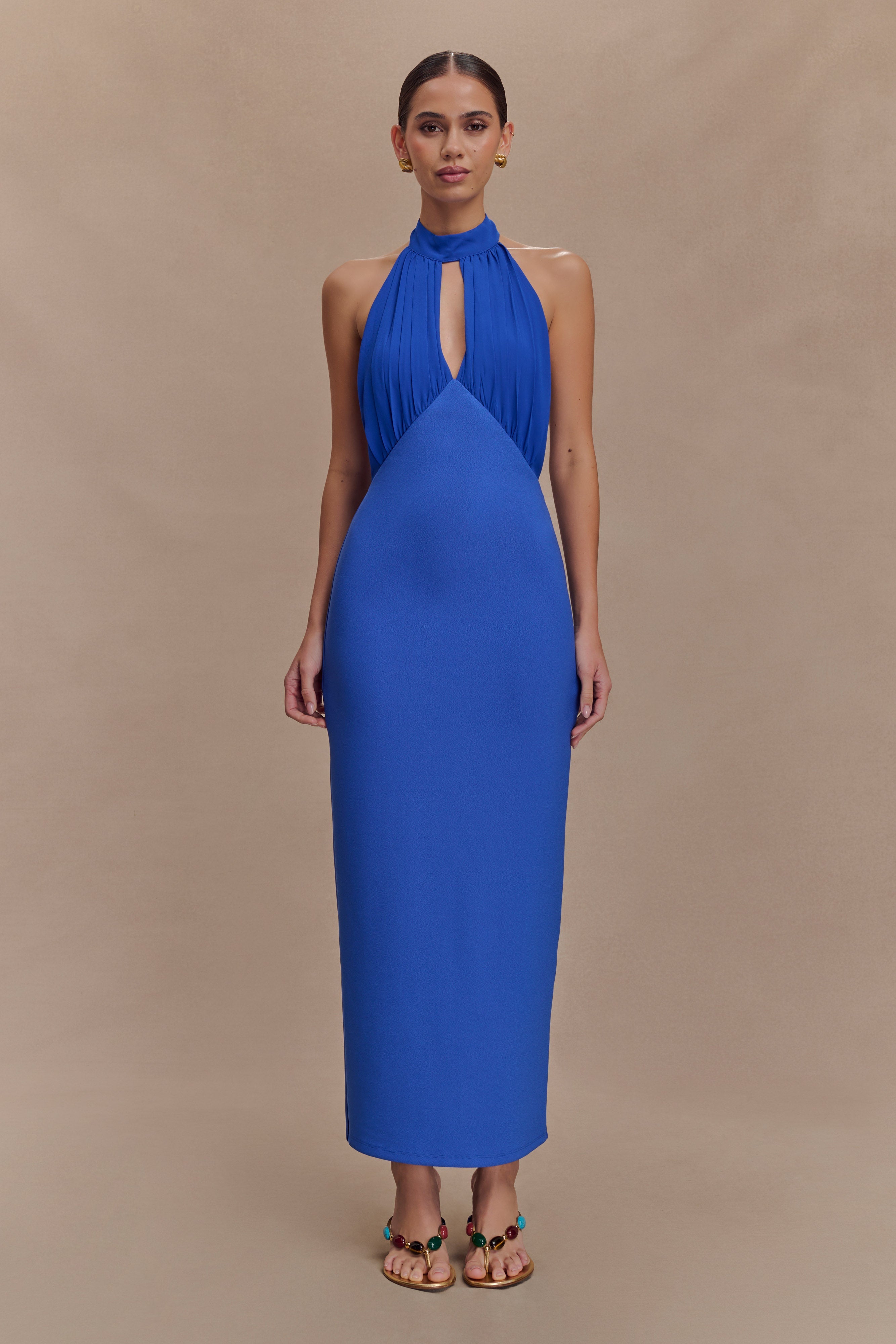Mierah Halter Midi Dress With Hardware - Cobalt Blue