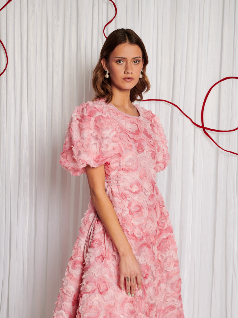 Rose Finch Tulle Midi Dress