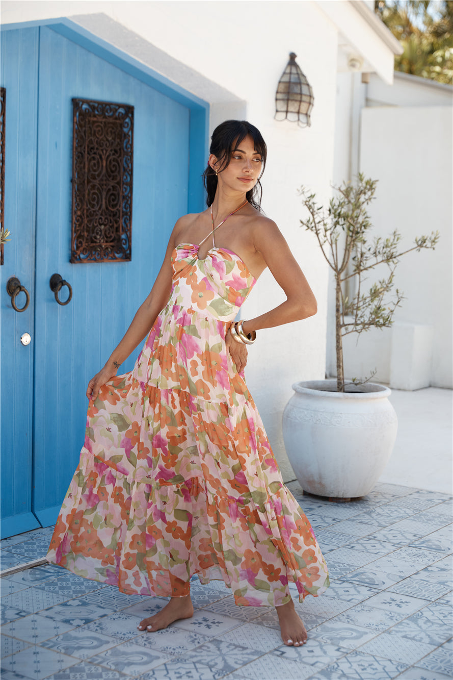 Summer Oasis Halter Maxi Dress Pink