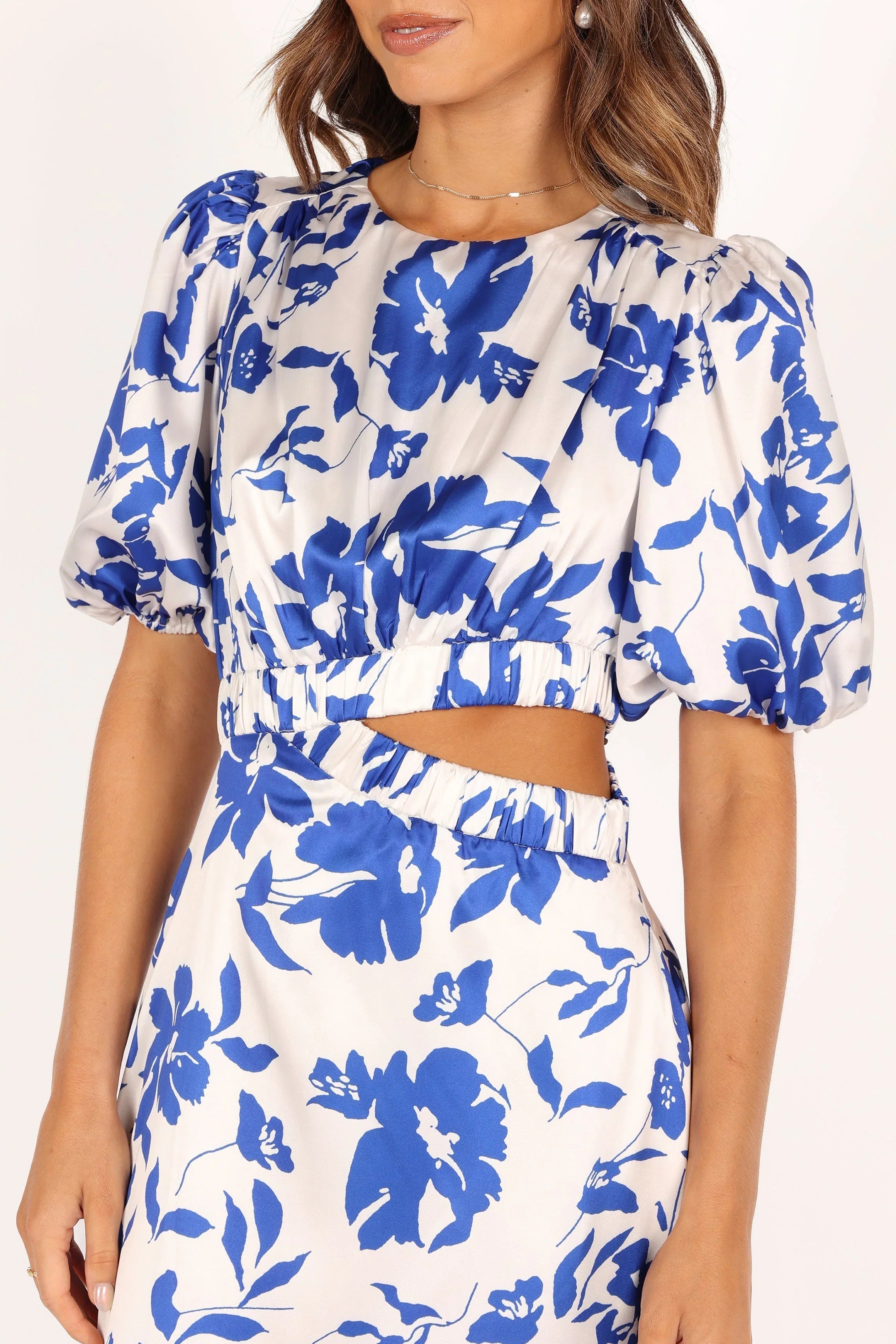 Puff Sleeve Dress - Blue Floral