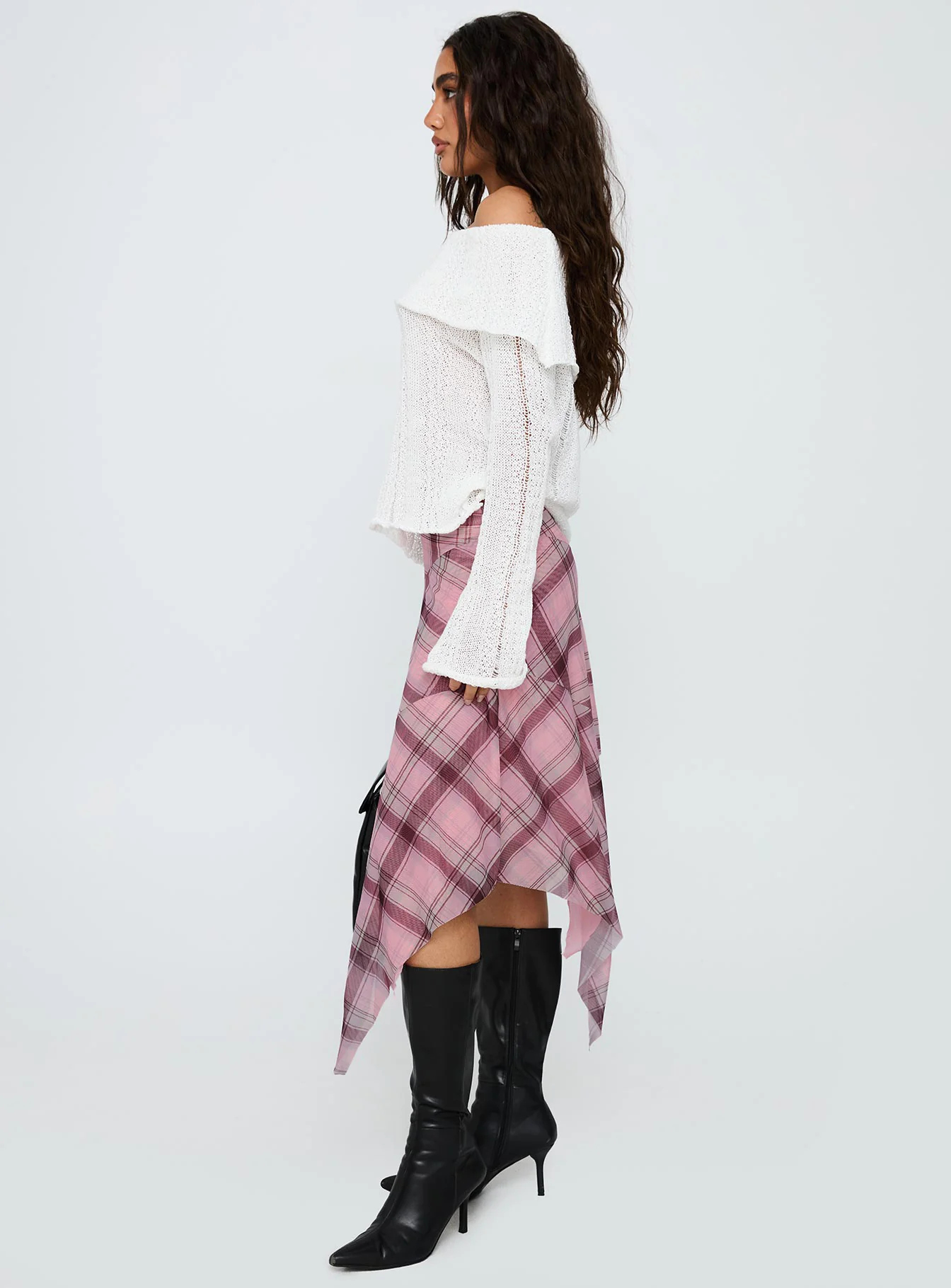 Anali Asymmetrical Midi Skirt Pink / Multi Check