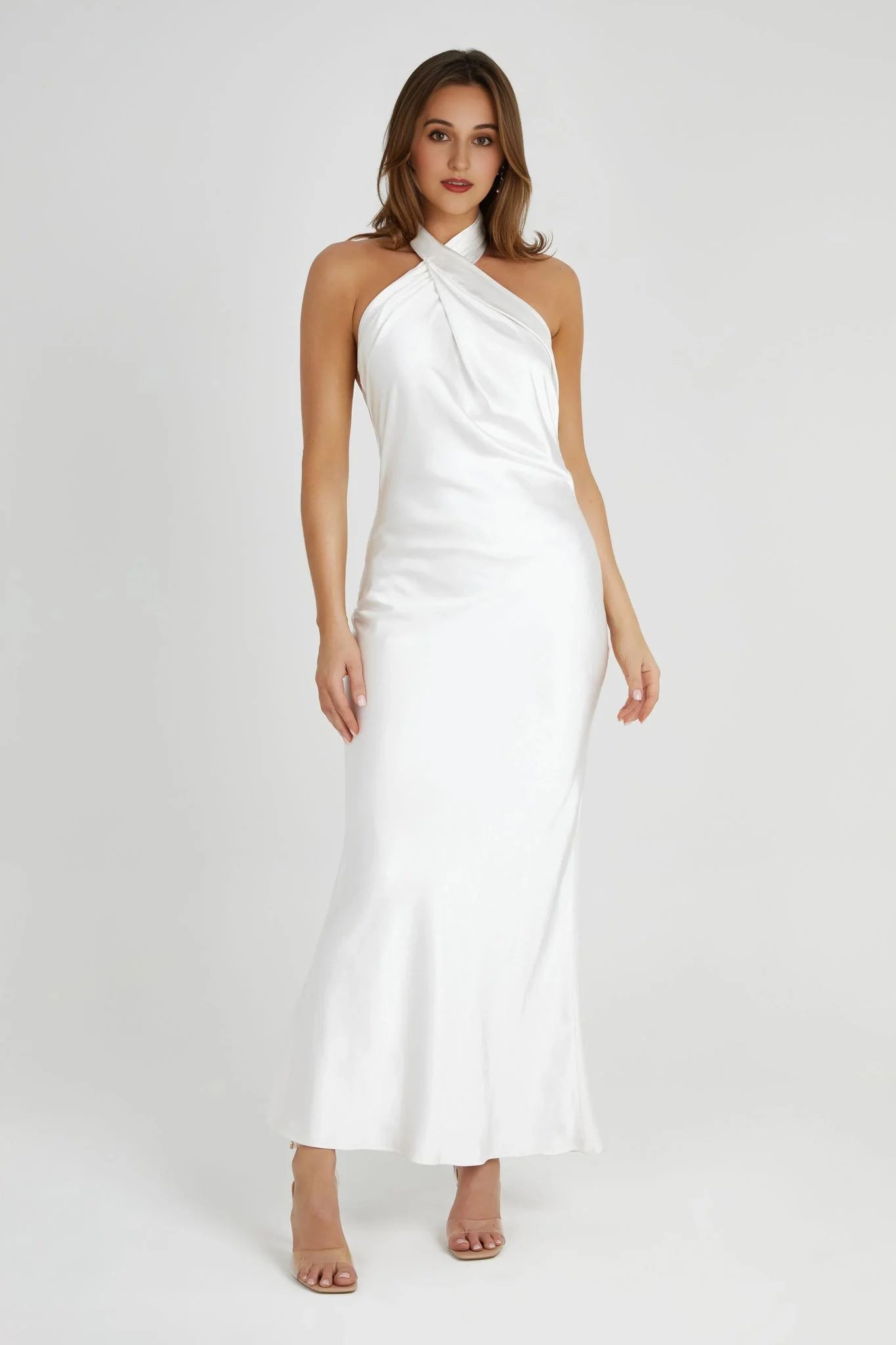 Laura Halter Satin Gown - White