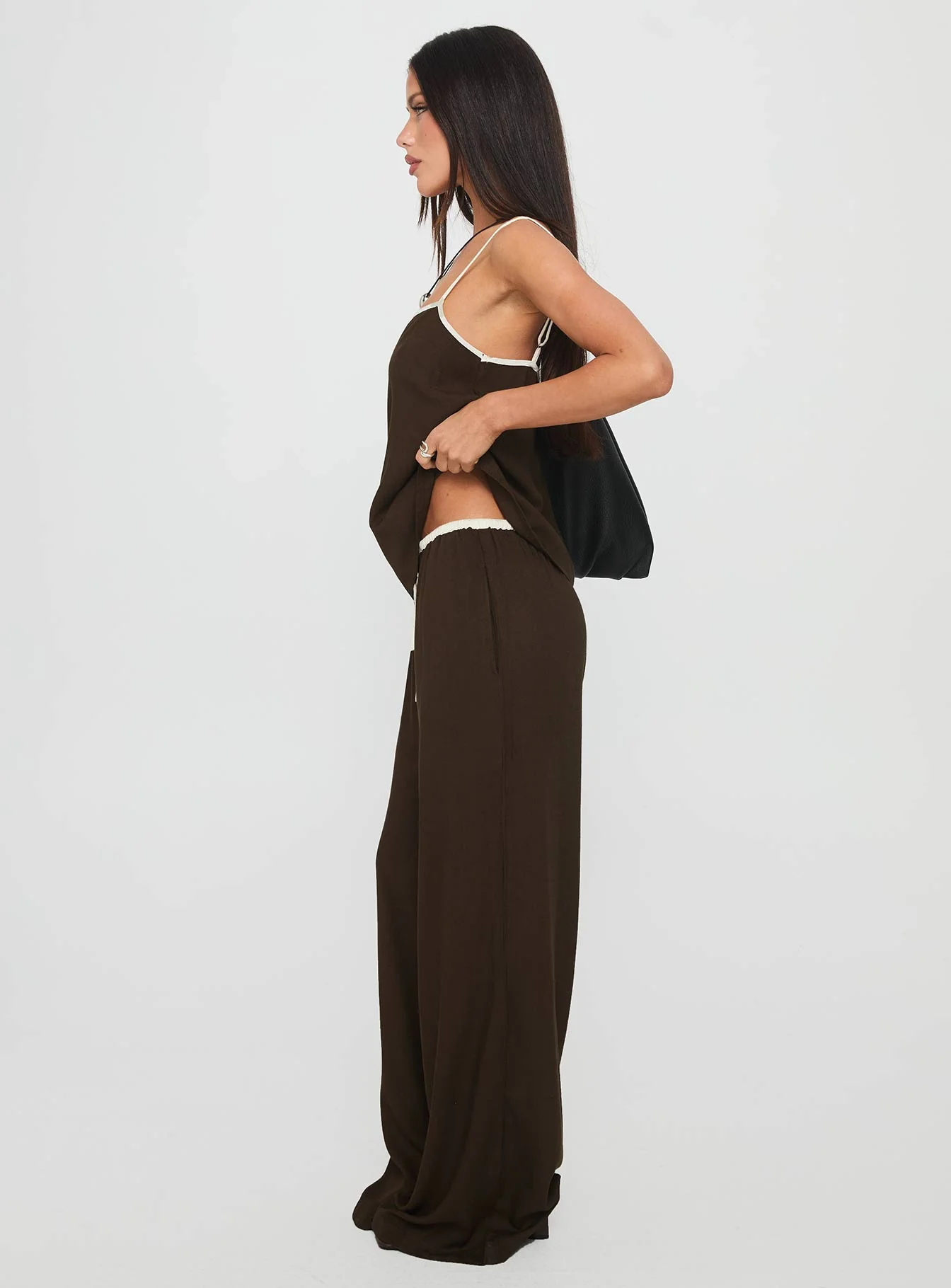 Nolei Contrast Pant Set Chocolate / White