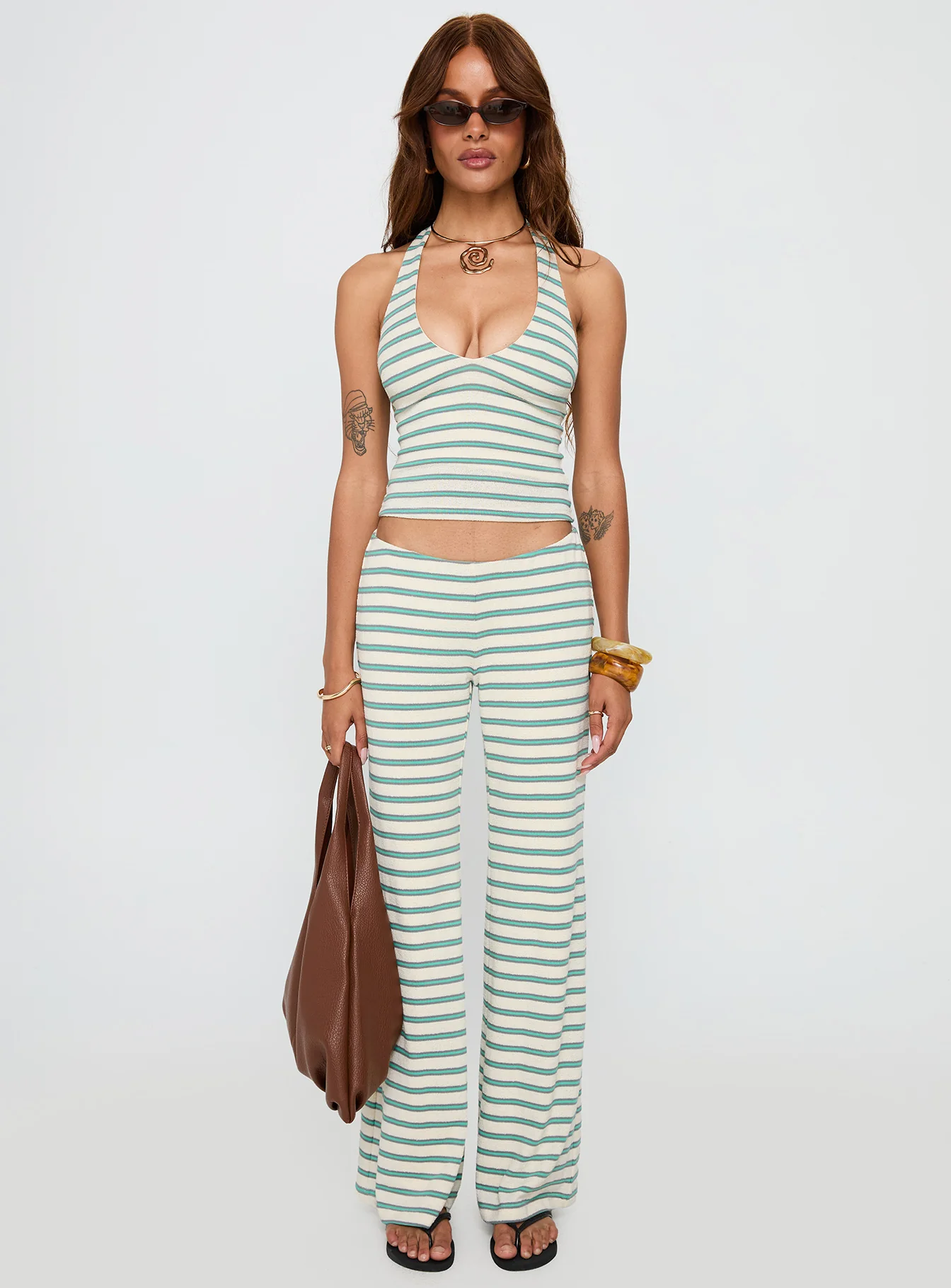 Anora Halter Wide Leg Set Blue / White Stripe