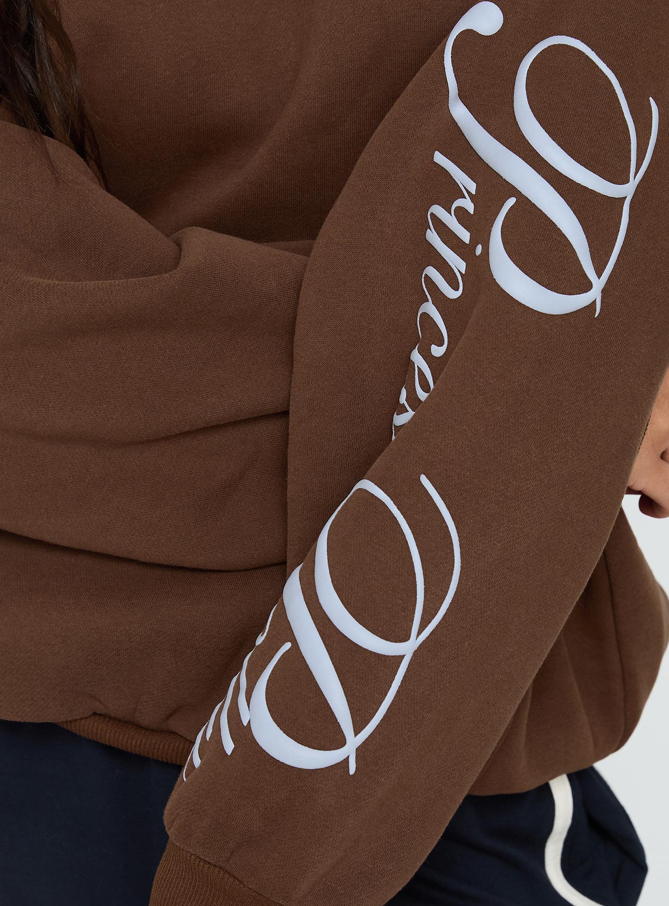 Princess Polly Script Text Graphic Hoodie Brown / Blue