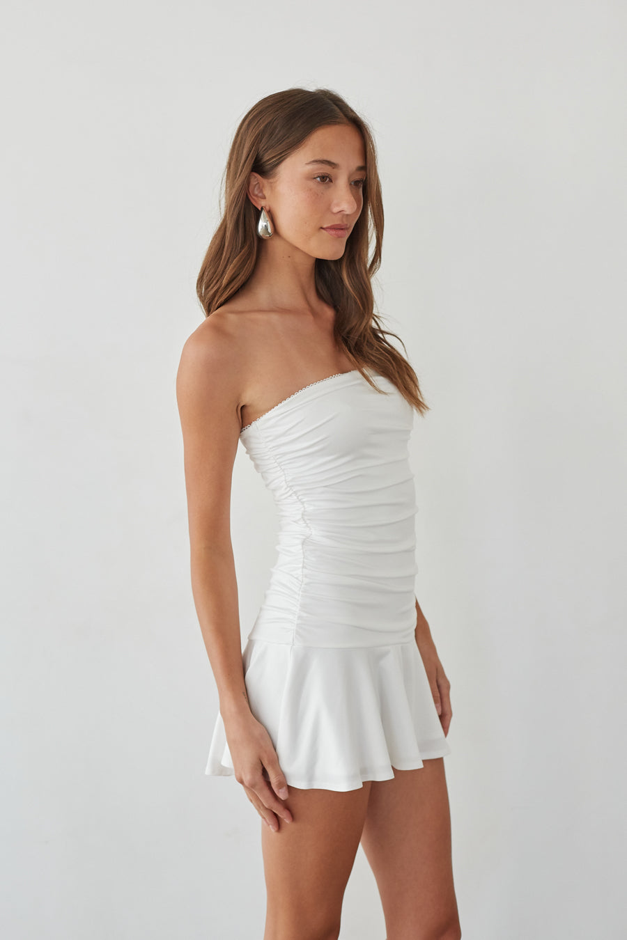 Alora Strapless Ruched Mini Dress