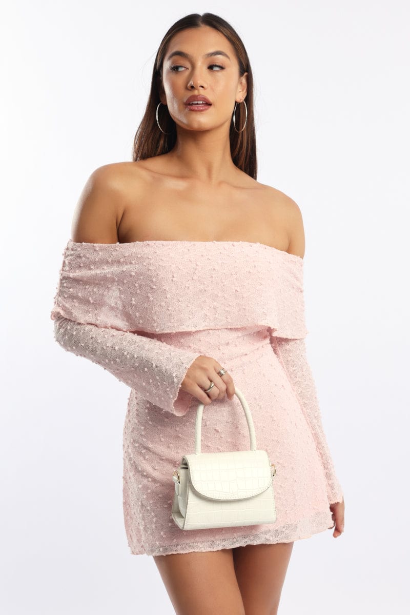 Pink Off Shoulder Dress Long Sleeve