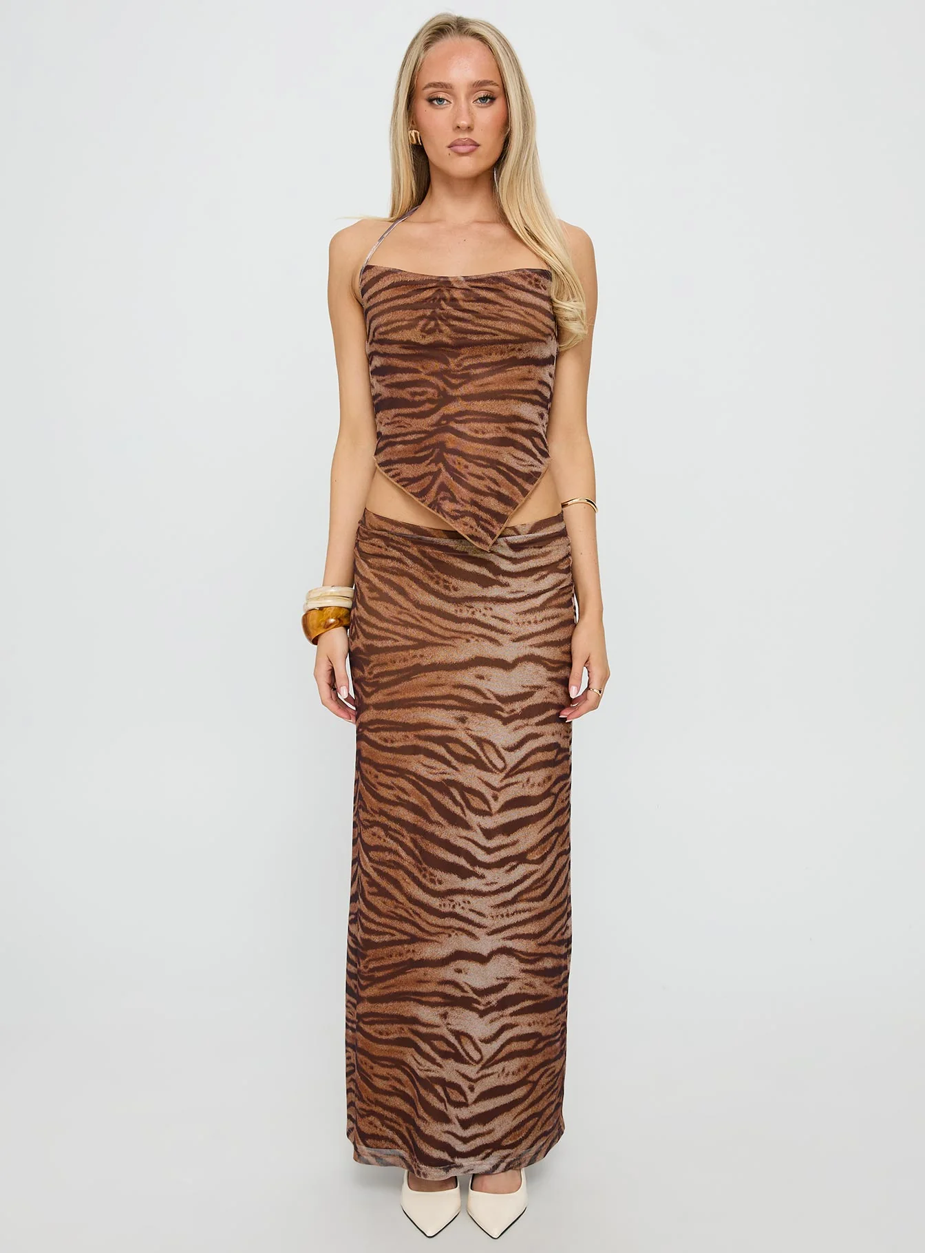 Better Now Cowl Neck Set Brown Tiger