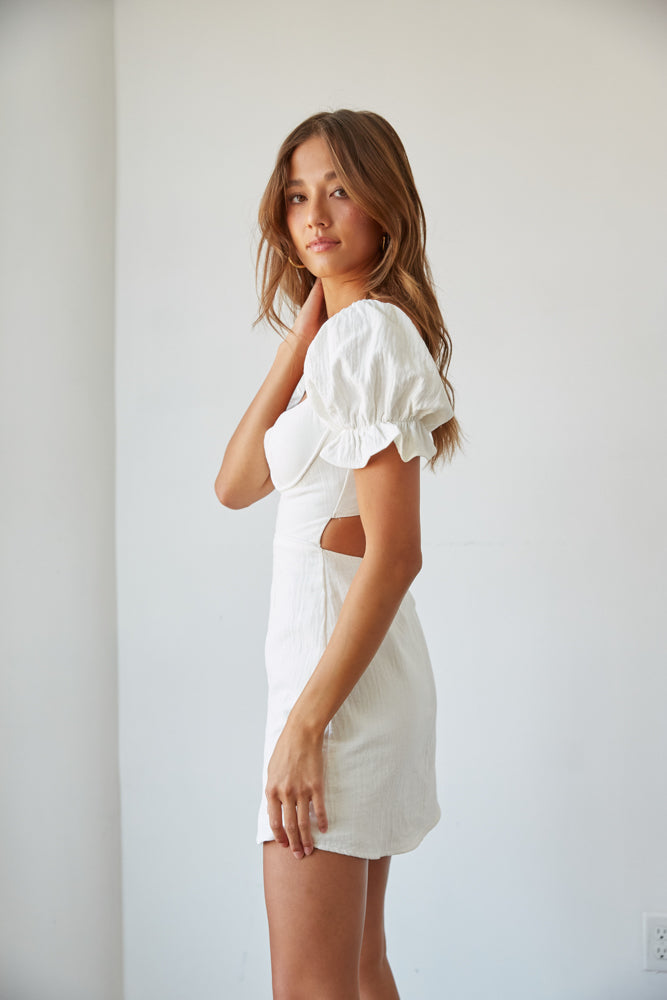 Drew Puff Sleeve Corset Linen Mini Dress