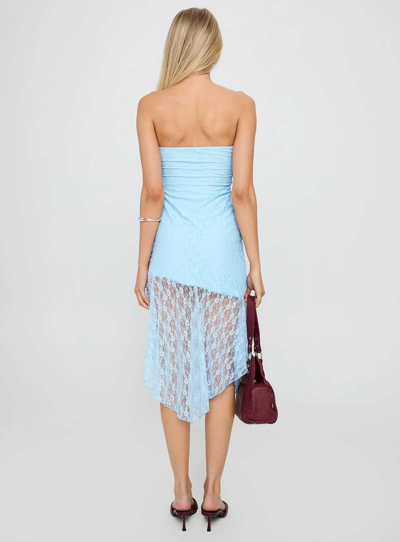 Nonchalant Strapless Lace Midi Dress Blue