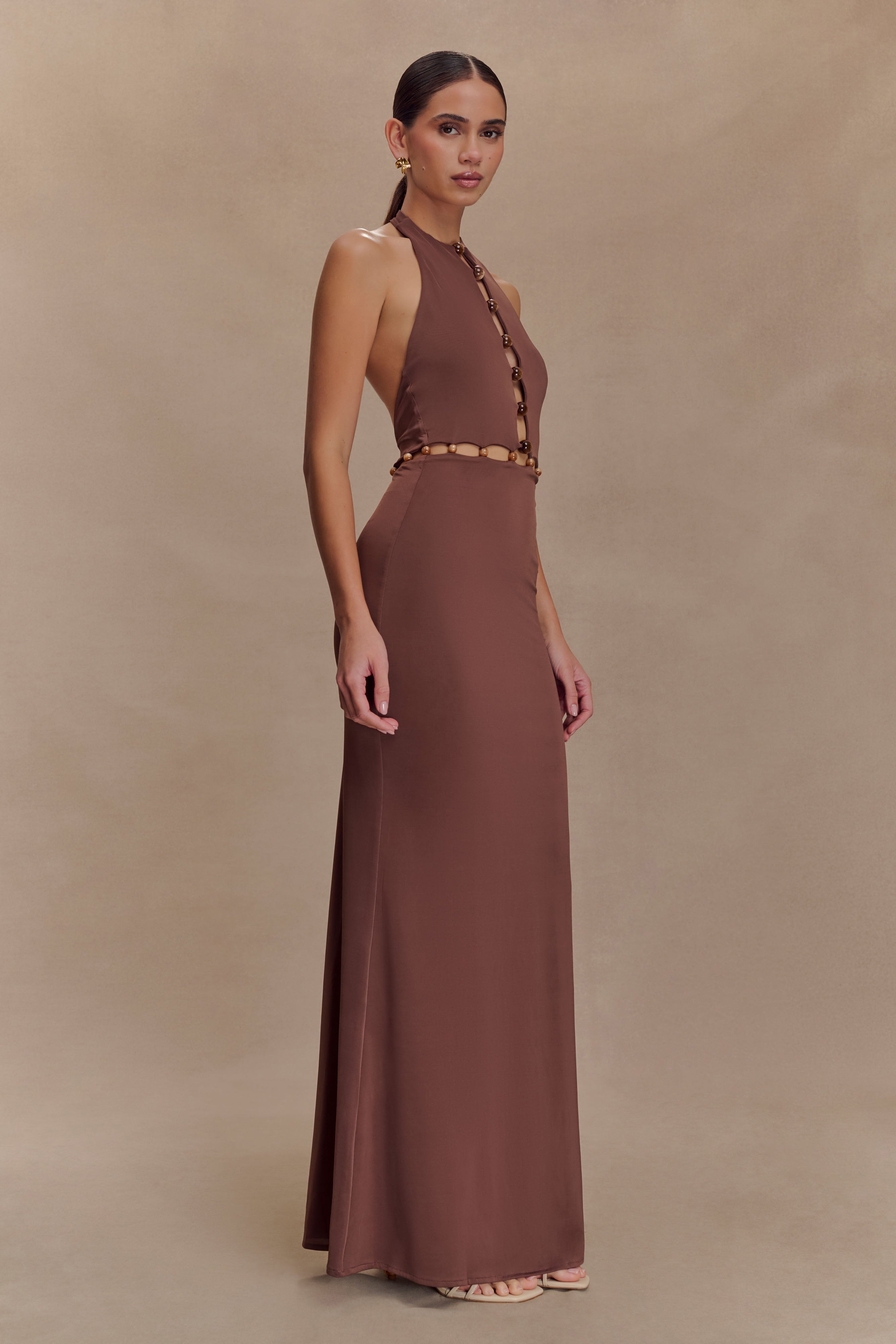 Albion Beaded Slinky Maxi Dress - Chocolate