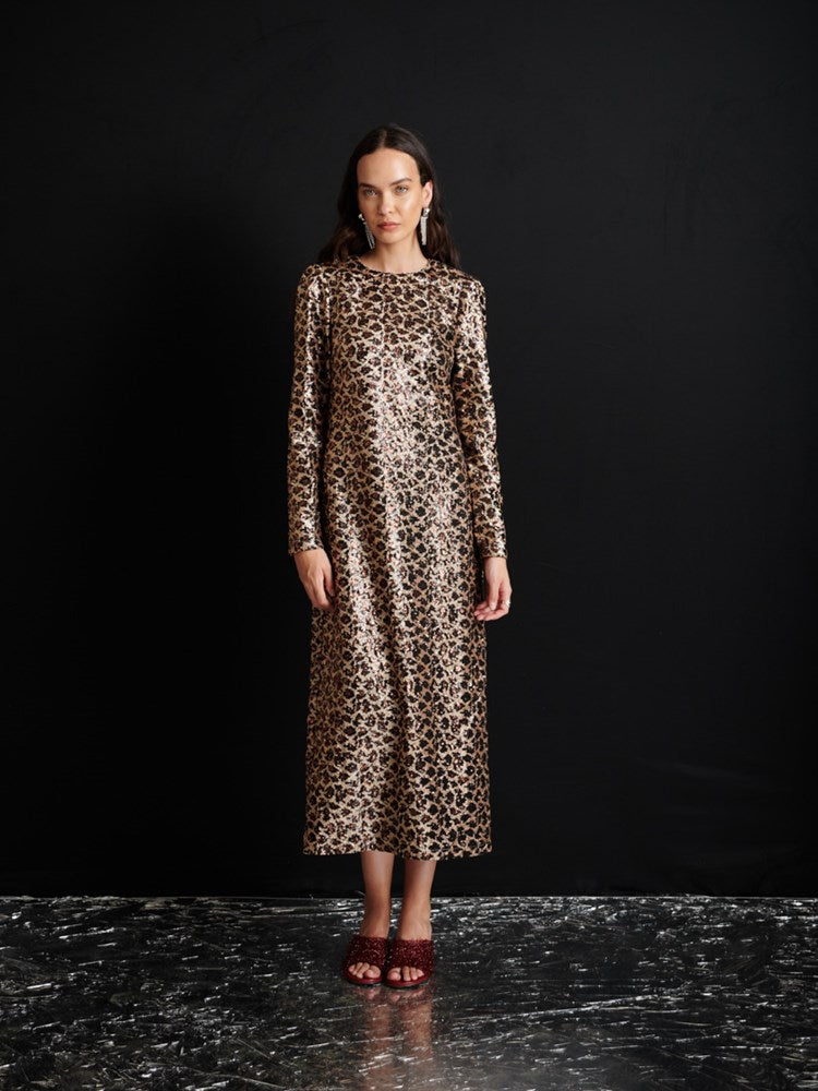 Yara Sequin Leopard Midi Dress