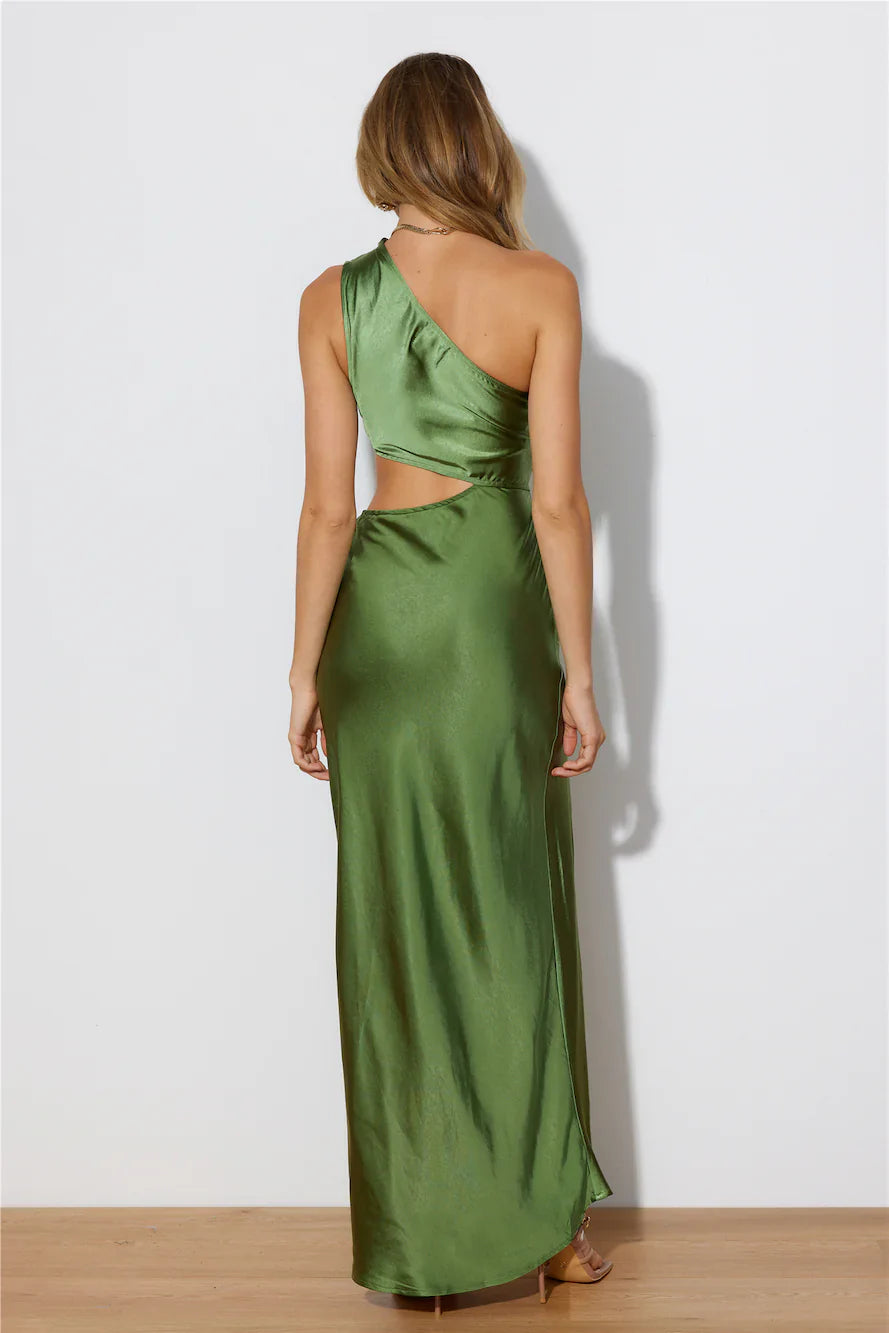 Poker Faced Satin Maxi Dress Green