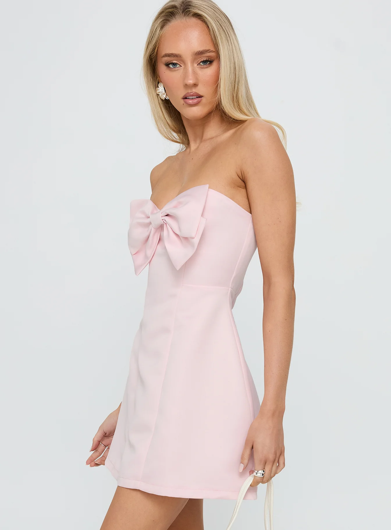 Genevie Strapless Bow Bust Mini Dress Light Pink