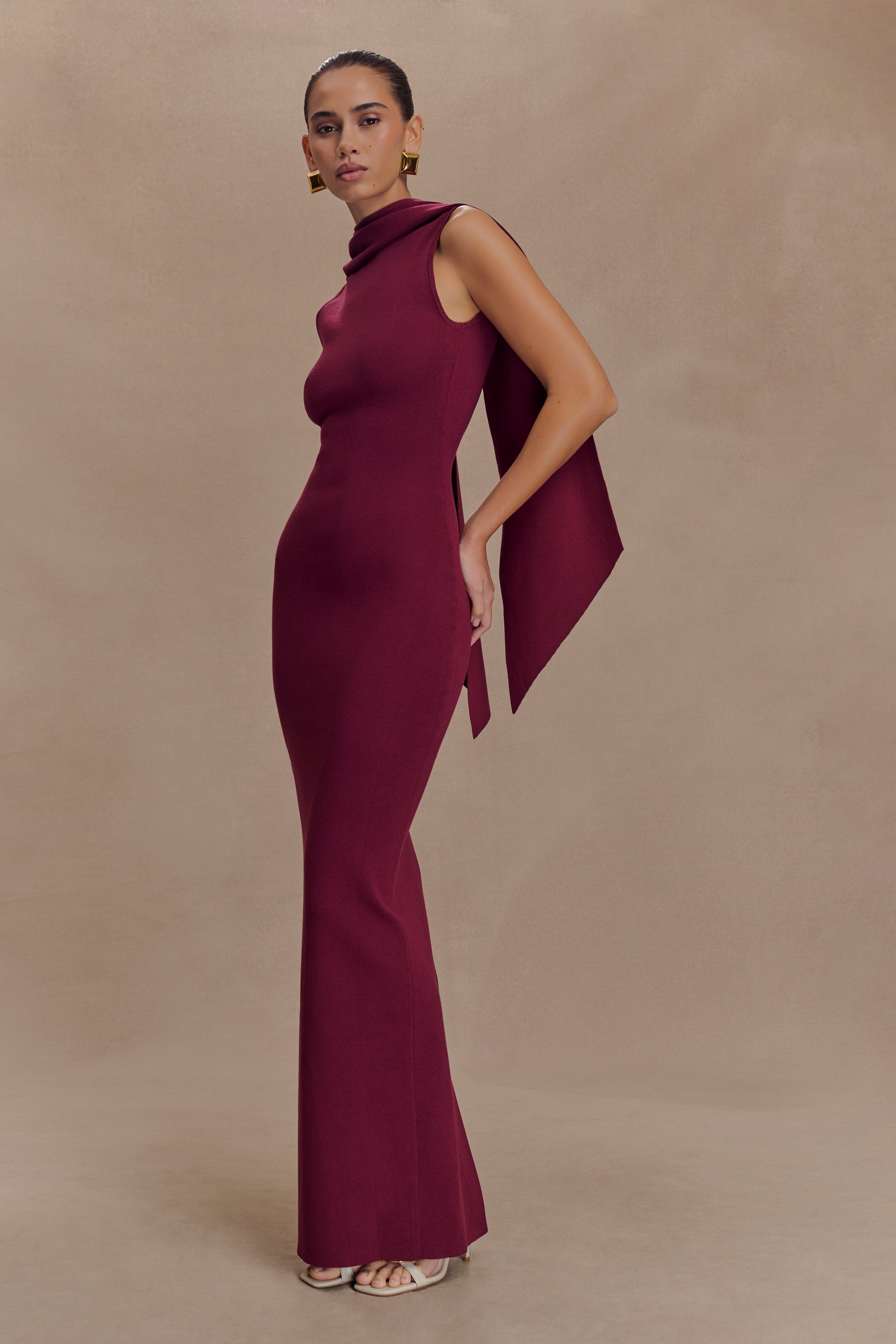 Darby Knit Scarf Maxi Dress - Merlot