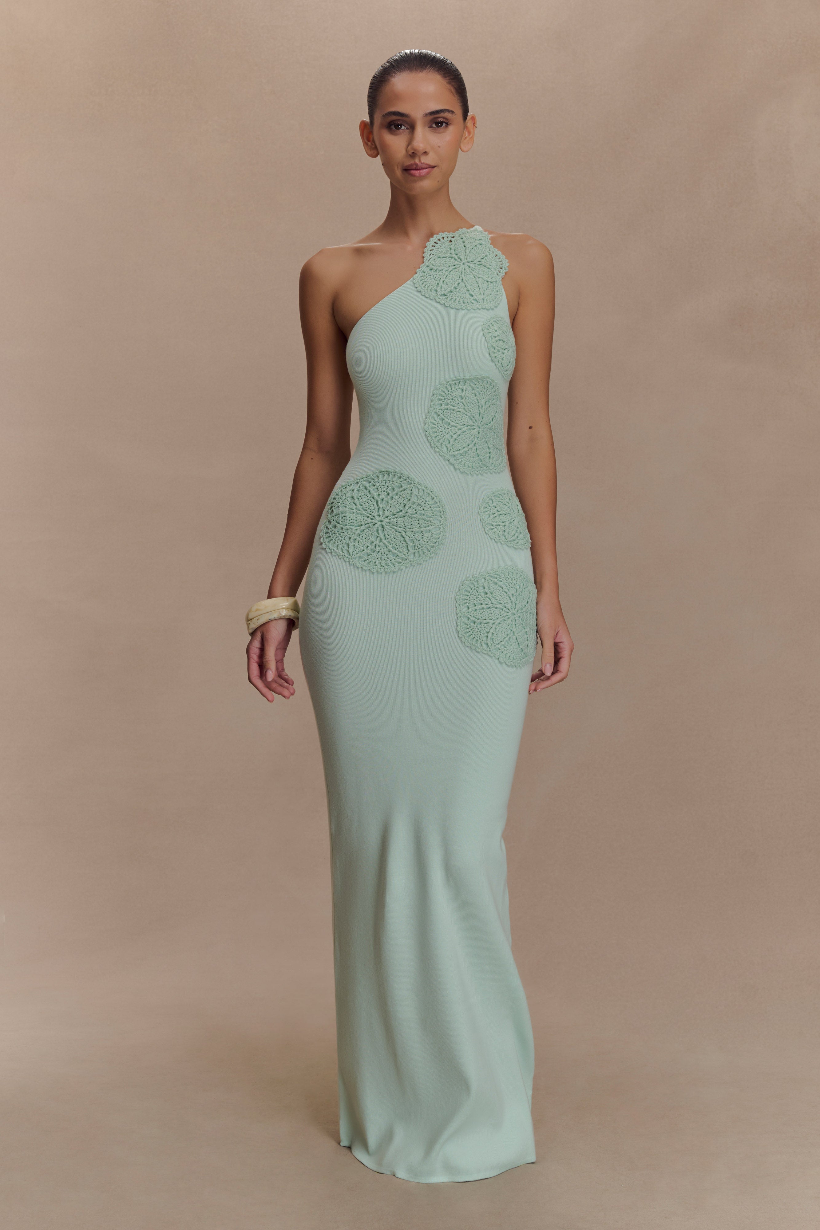 Teneika Crochet Knit Maxi Dress - Light Aqua