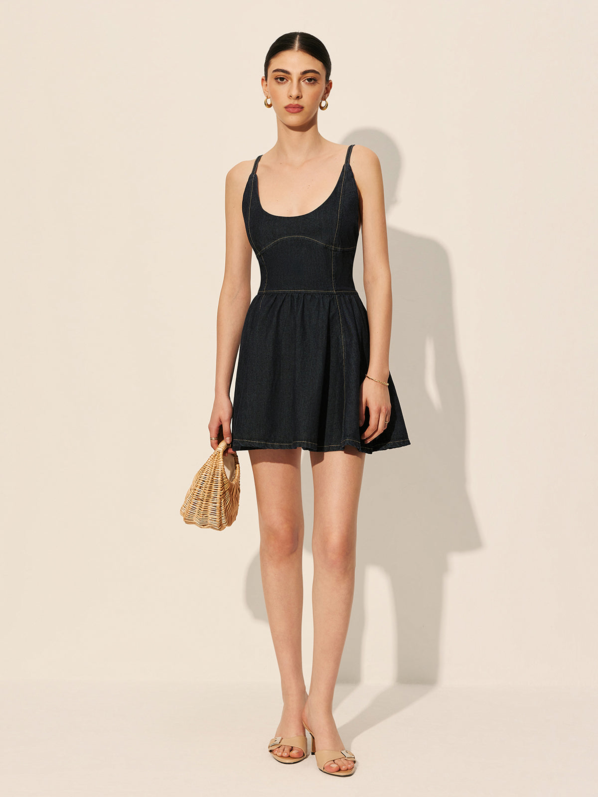 Backless Denim Flare Dress