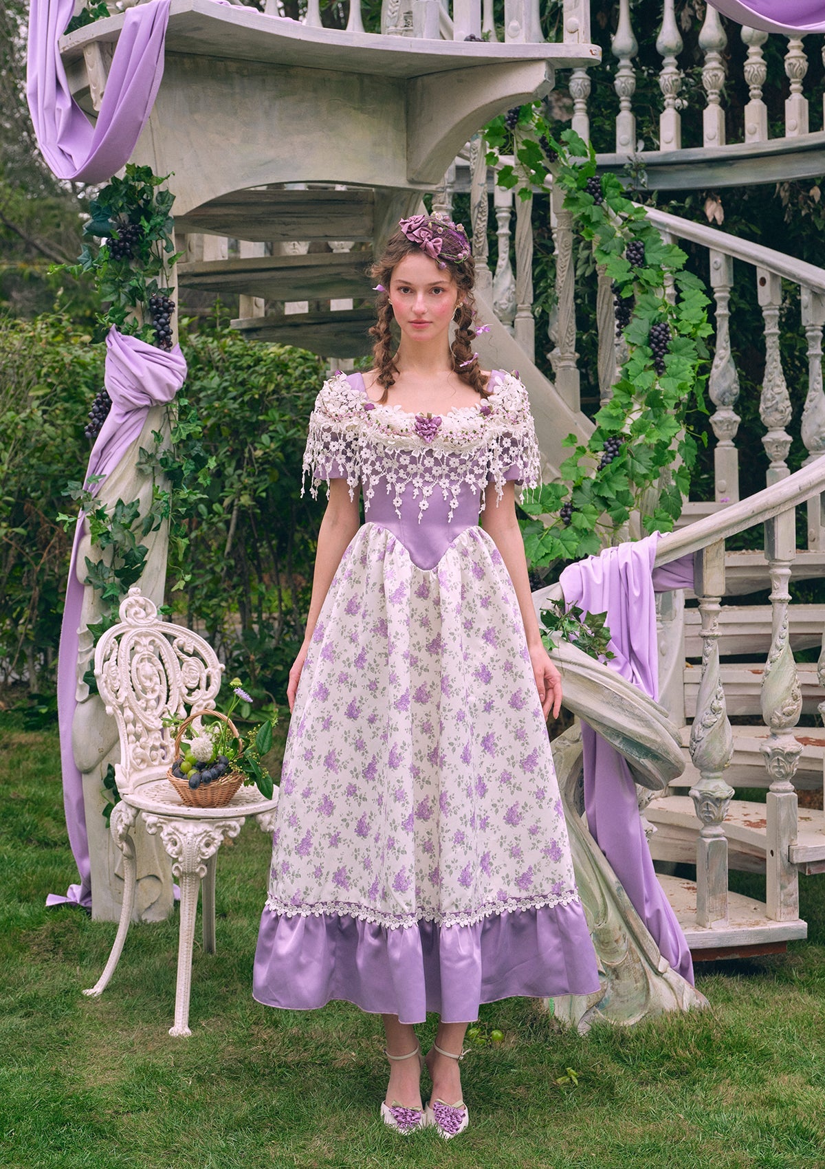 Purple Jacquard Vine Corset Dress