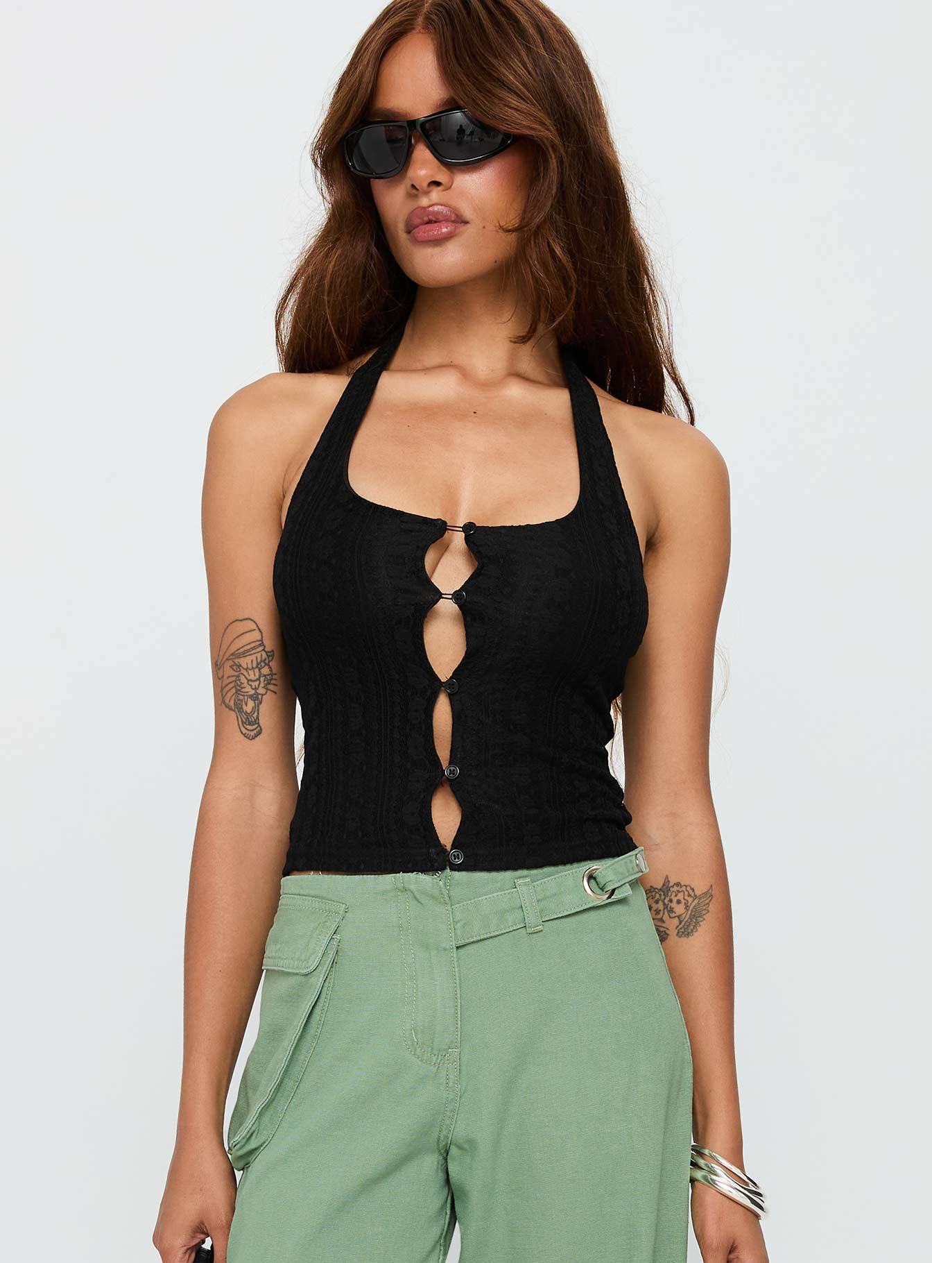 Just Talk Button Up Top Black