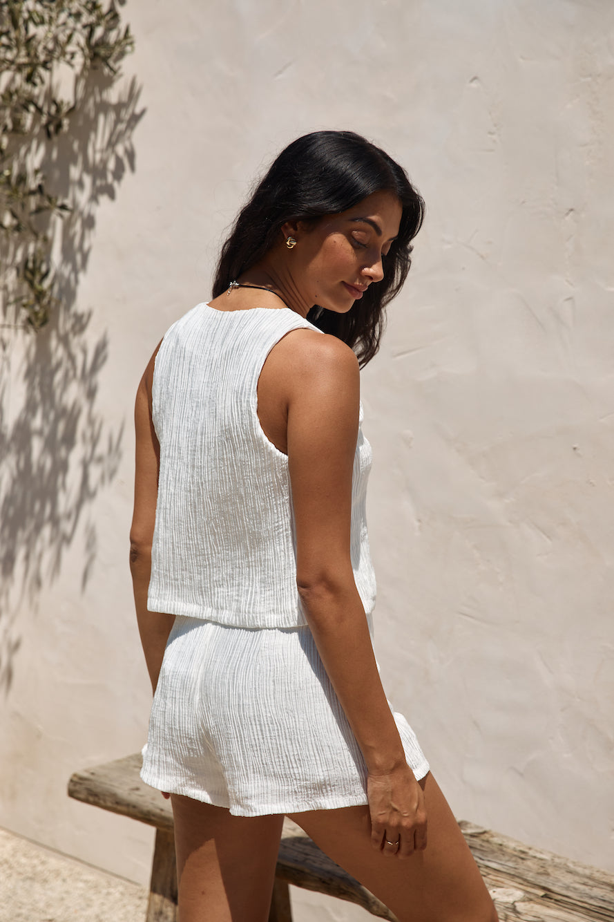 Pearlescent Jewels Crop Top White