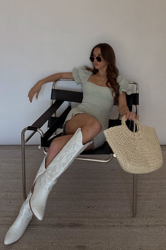 Drew Puff Sleeve Corset Linen Mini Dress