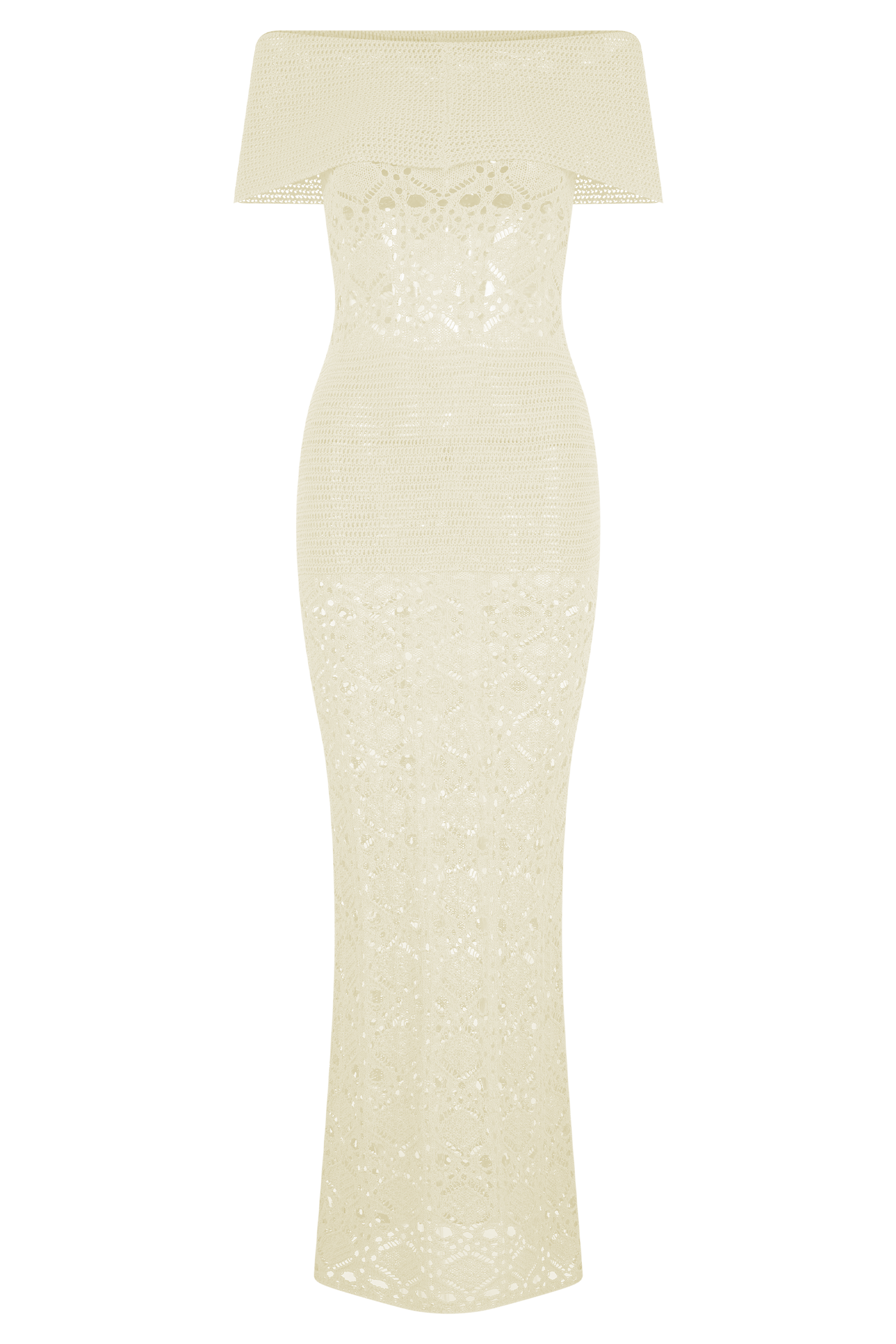 Solstice Off Shoulder Crochet Knit Maxi Dress - Ivory