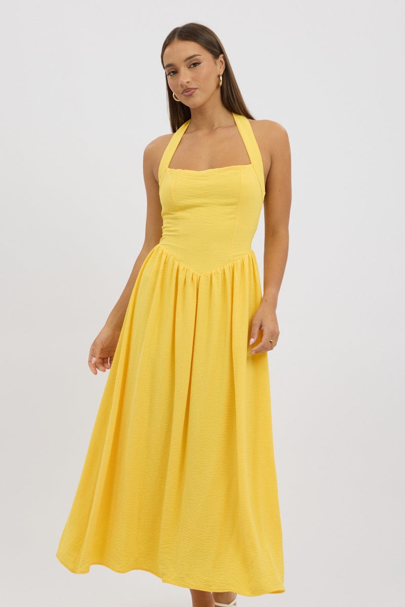 Yellow Maxi Dress Halter Neck
