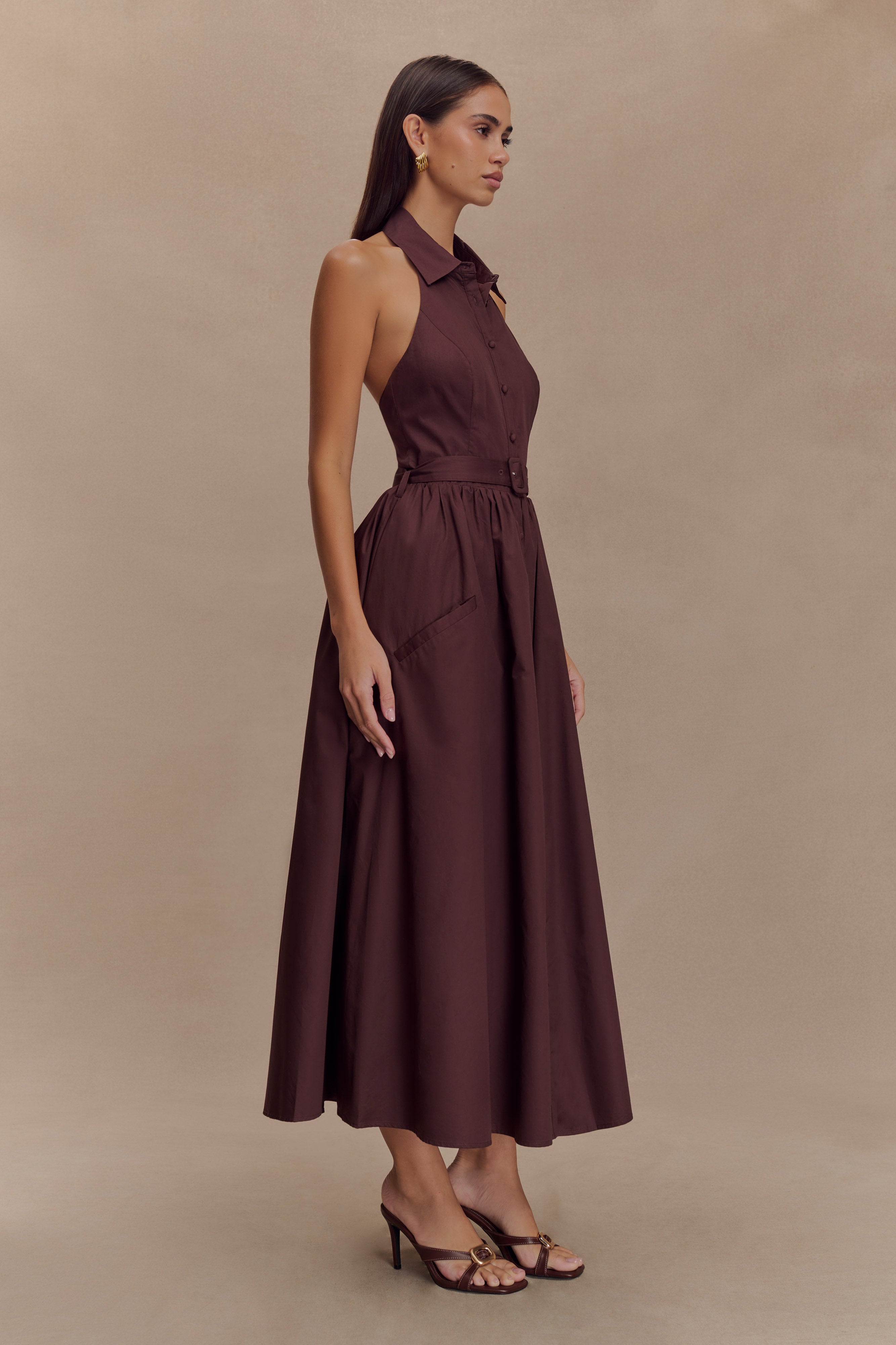 Cindy Collared Midi Dress - Chocolate