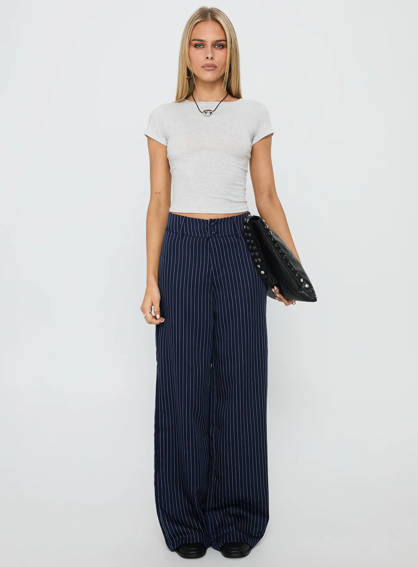Lorenne Mid Rise Pant Navy Pinstripe
