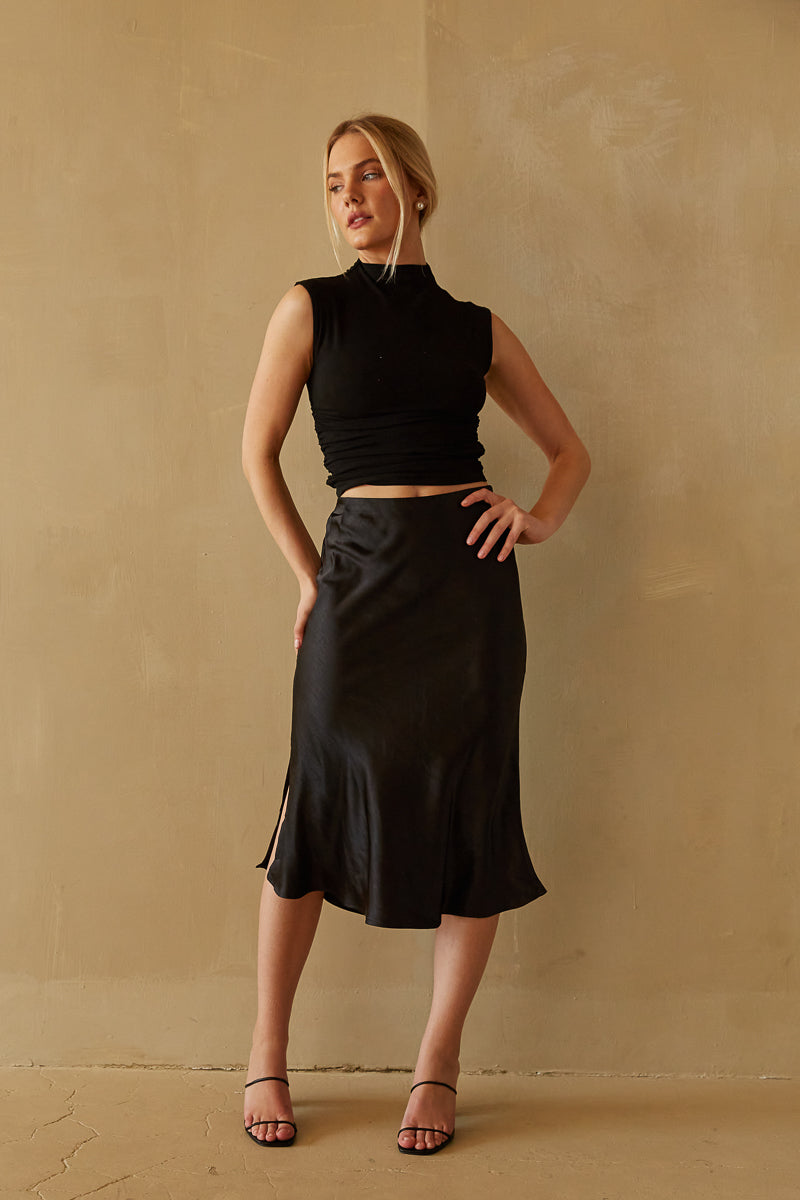 Eliza Satin Midi Skirt