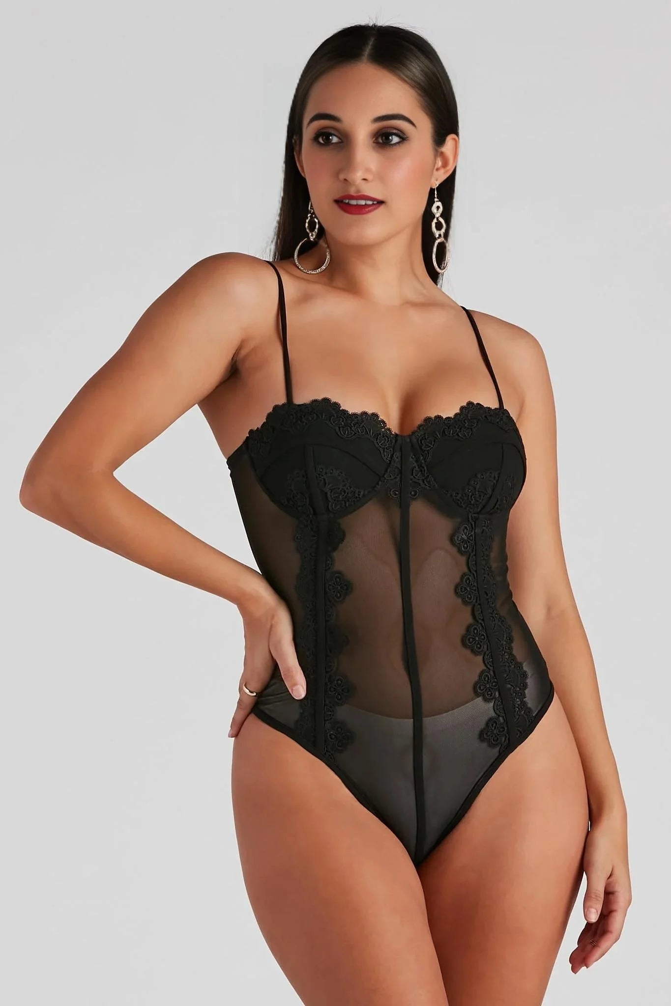 Dreamy-Chic Mesh Crochet Bustier Bodysuit