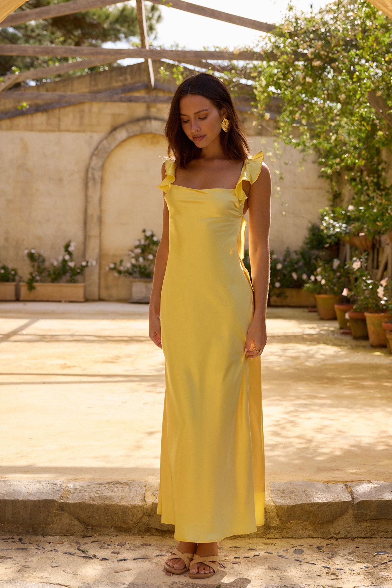 FORTUNATE ONE Belinda Satin Maxi Dress Yellow