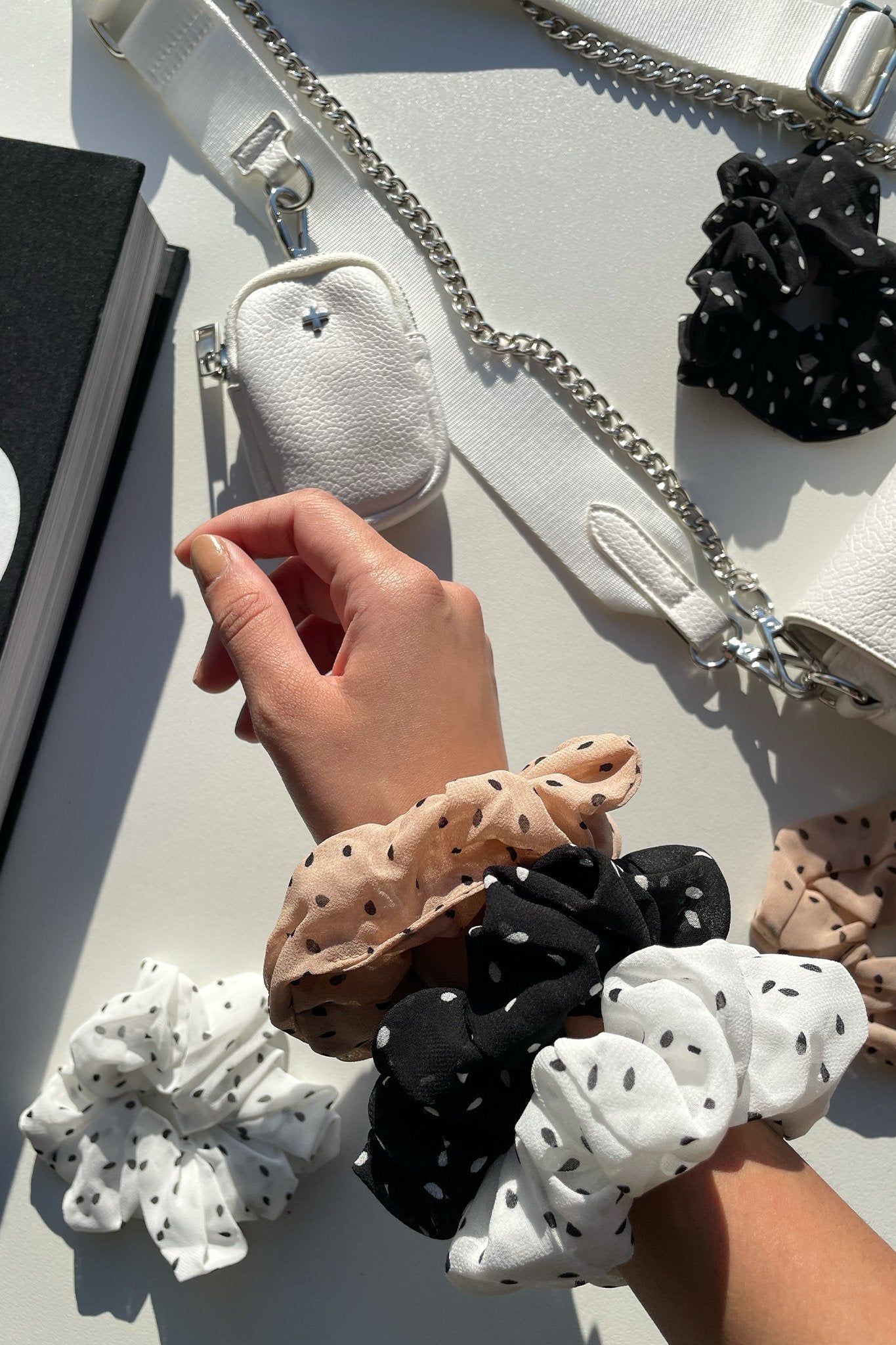 Polka Scrunchies 3 Pack- Black/White/Blush