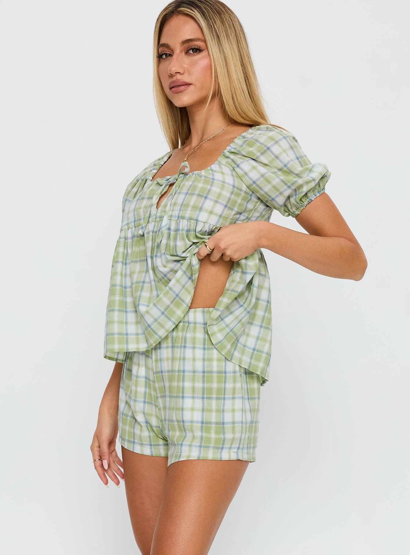 Cerelia Tie Up Set Green Check