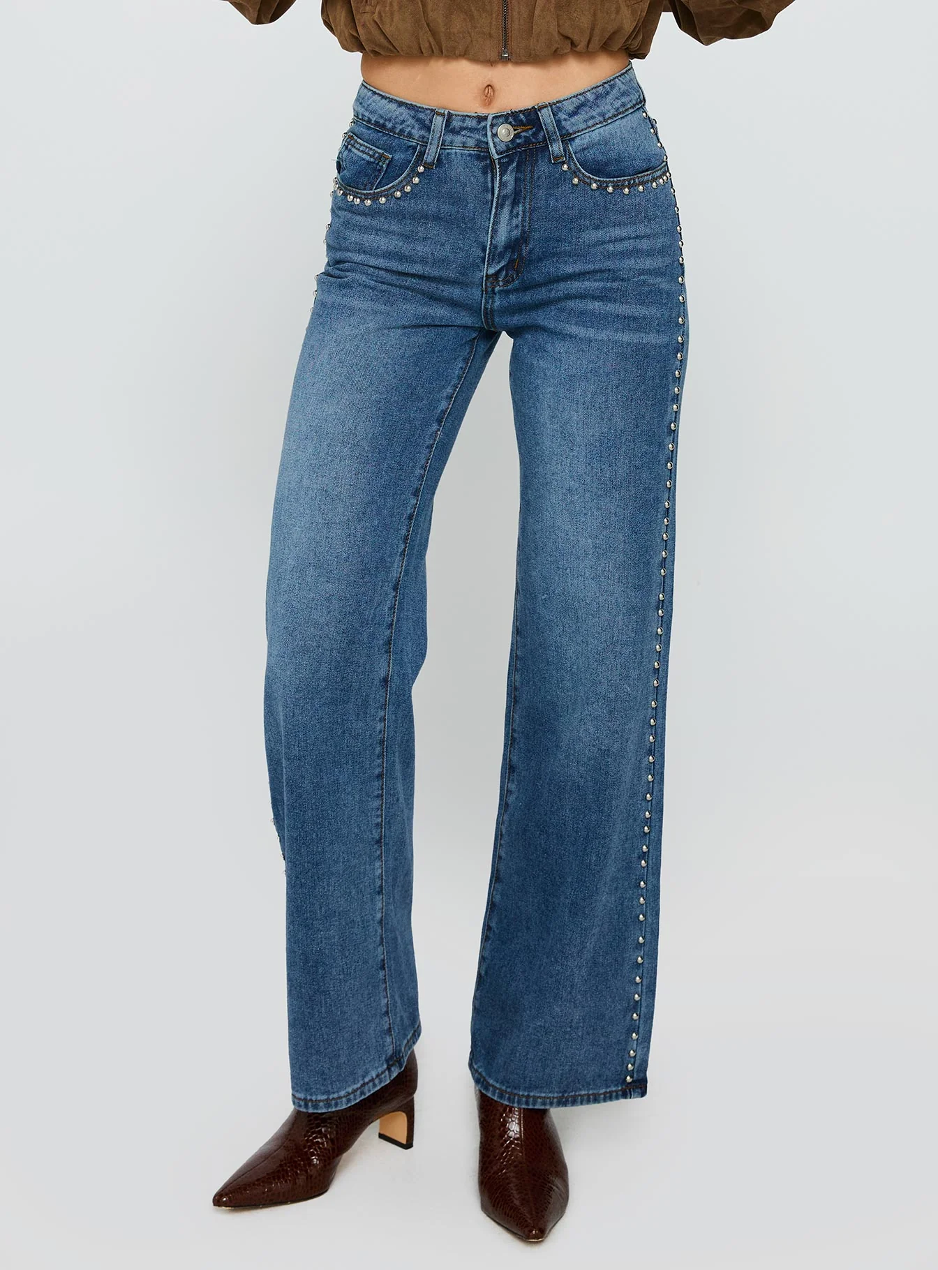 Saving Up Stud Detail Jeans Mid Blue