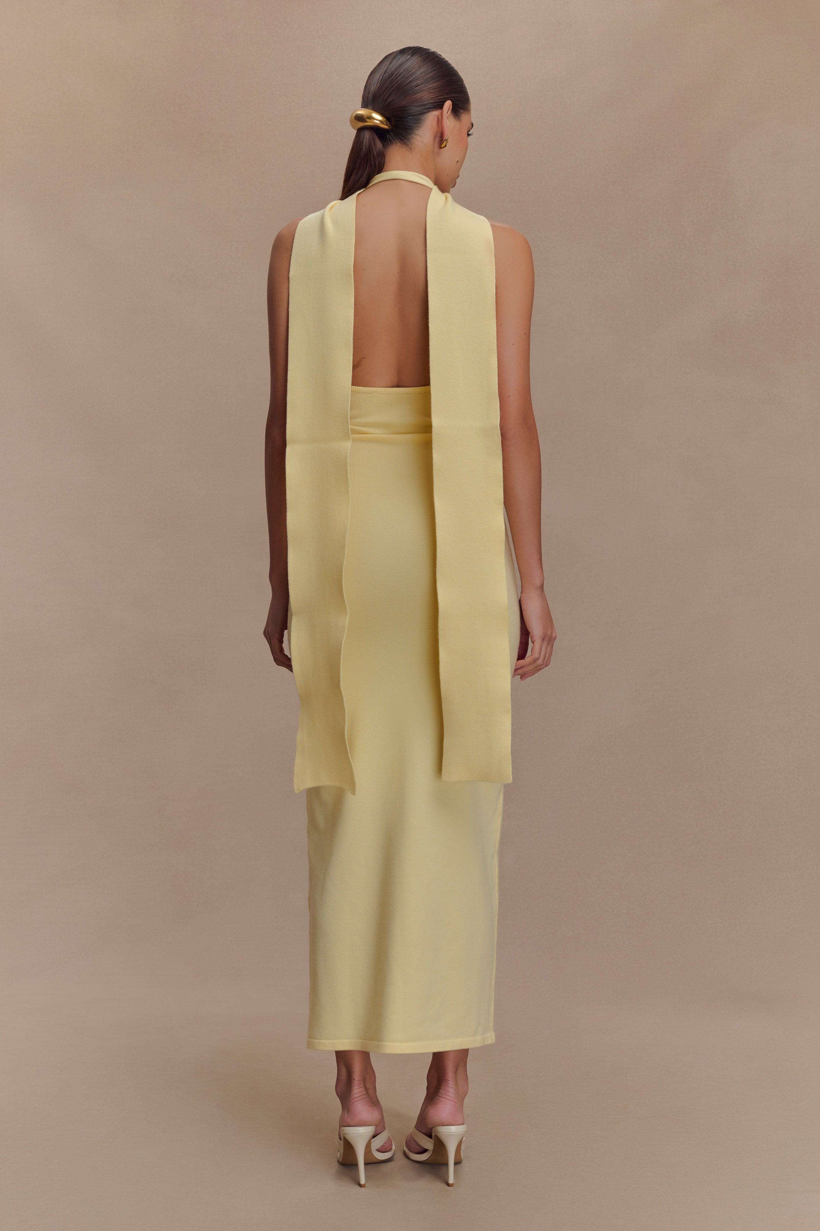 Wynn Floral Knit Midi Dress - Lemon