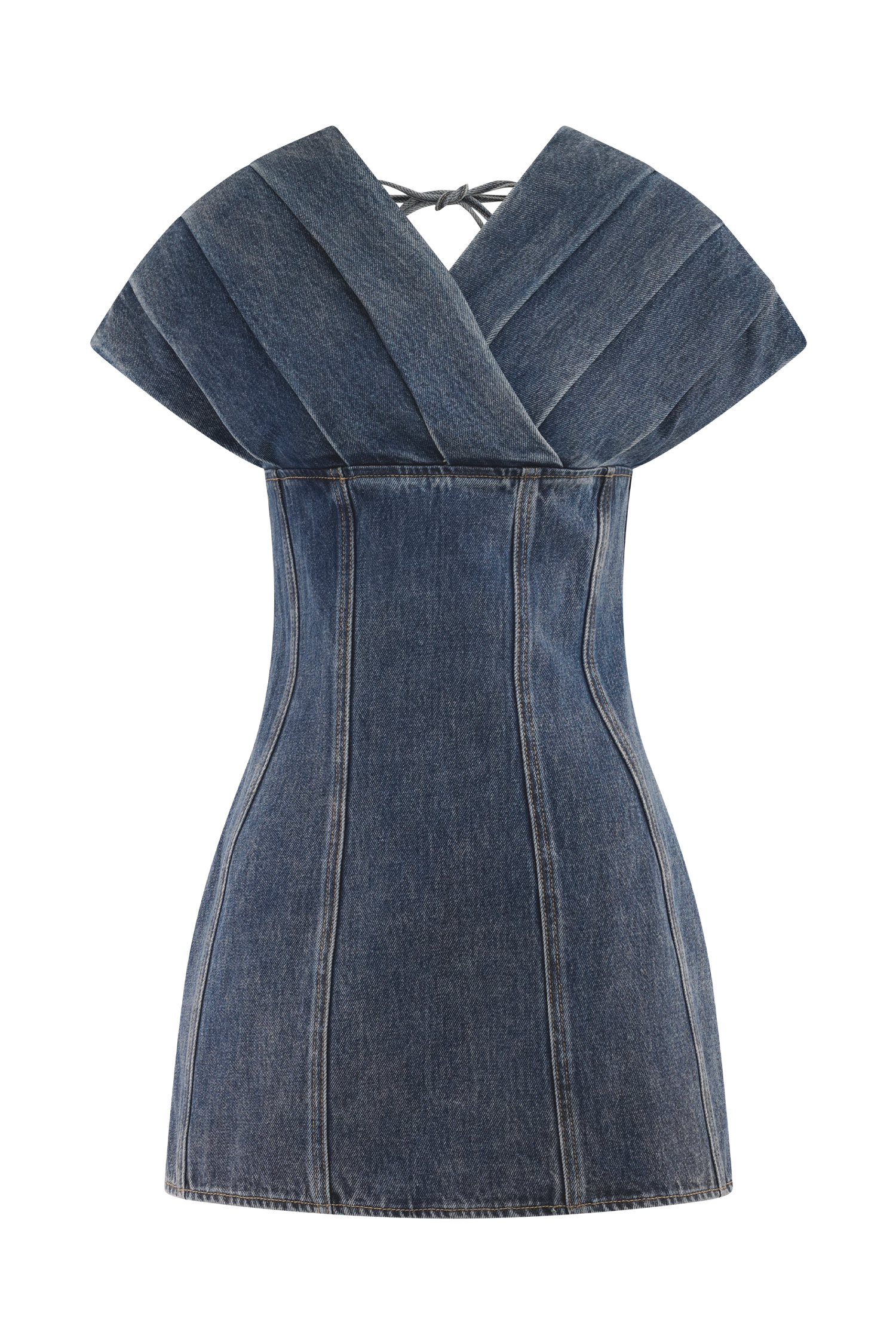 Pascale Off Shoulder Denim Mini Dress - Washed Dark Blue