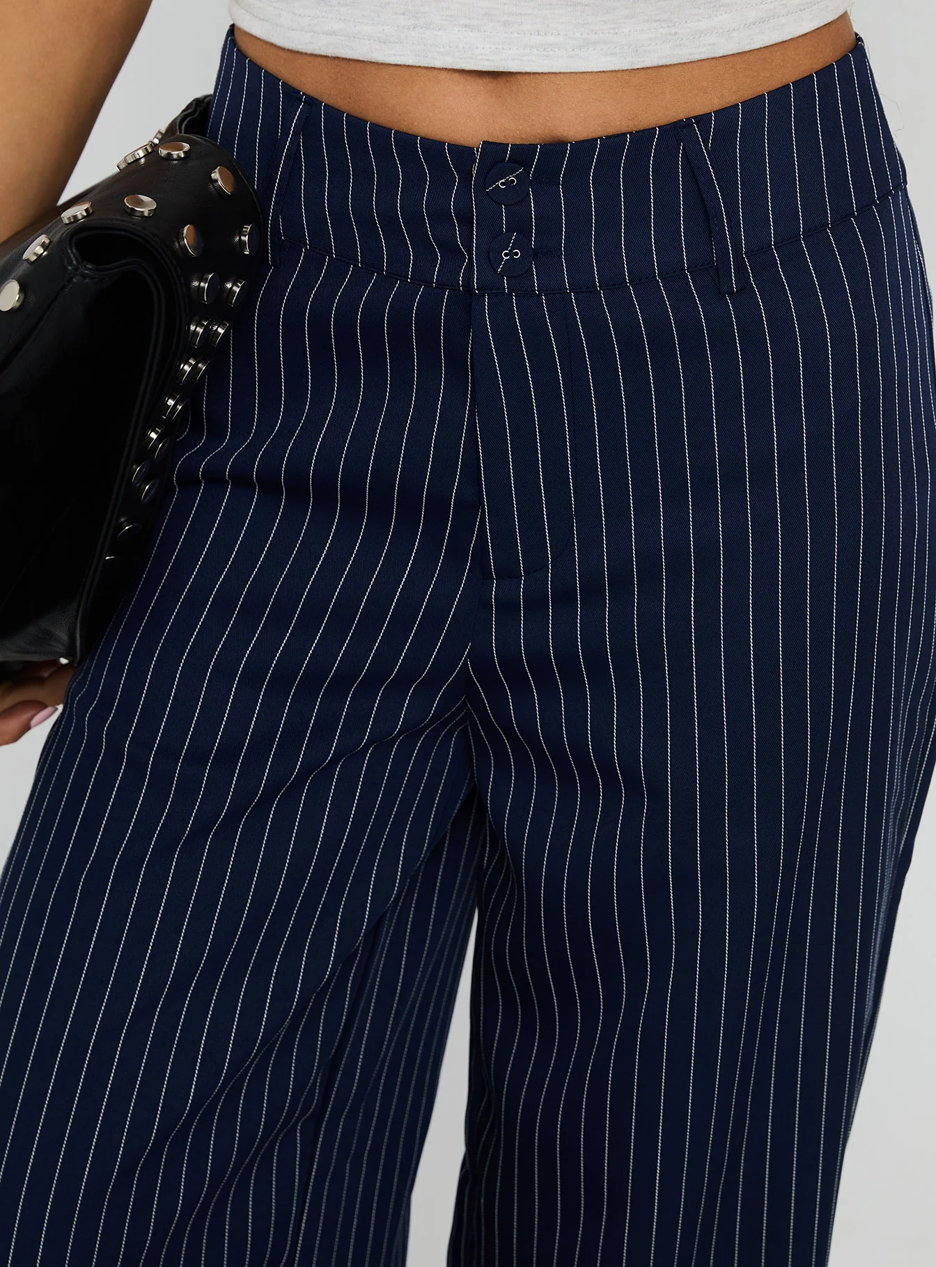 Lorenne Mid Rise Pant Navy Pinstripe