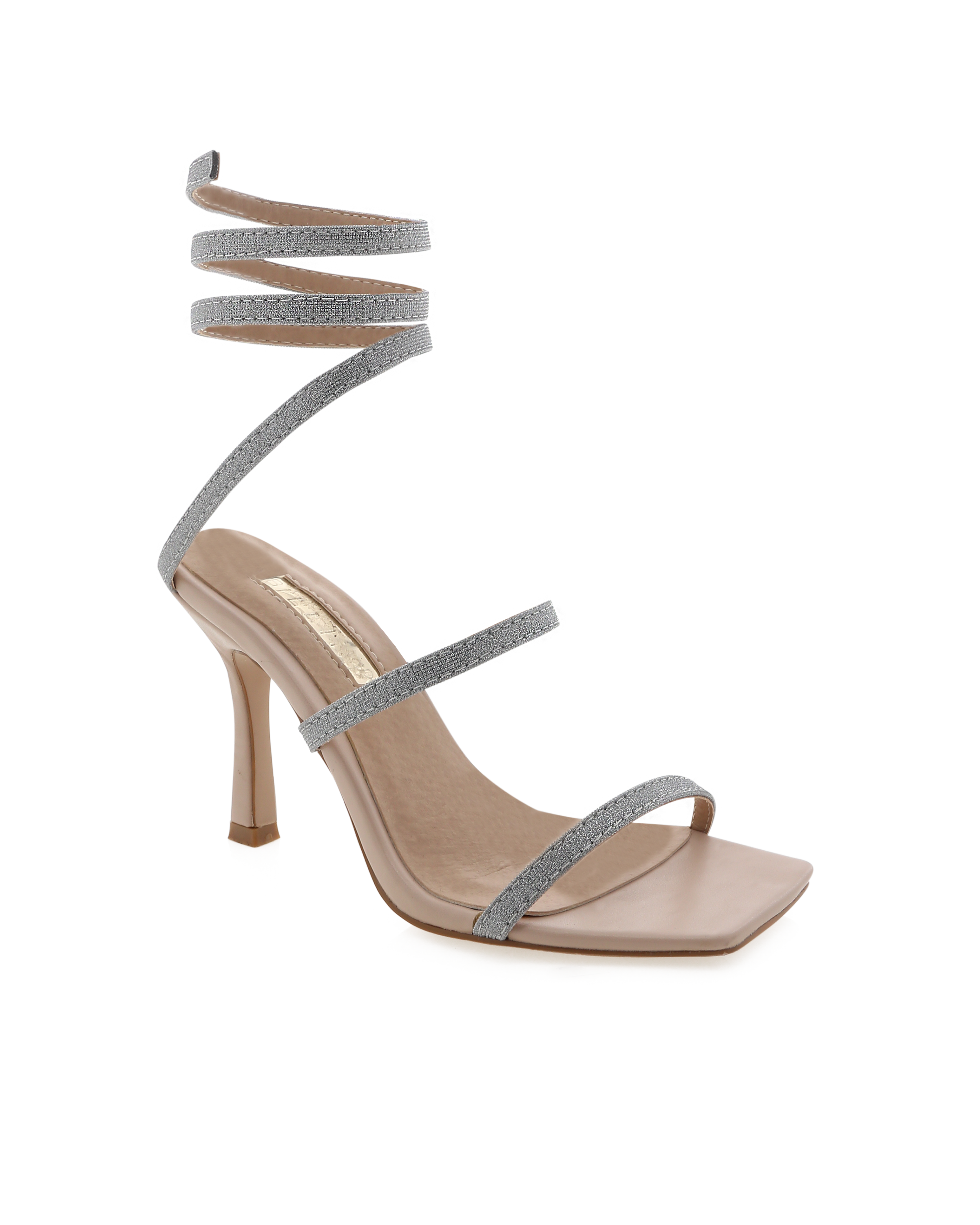 Simi Ankle Strap Heel in Nude Silver