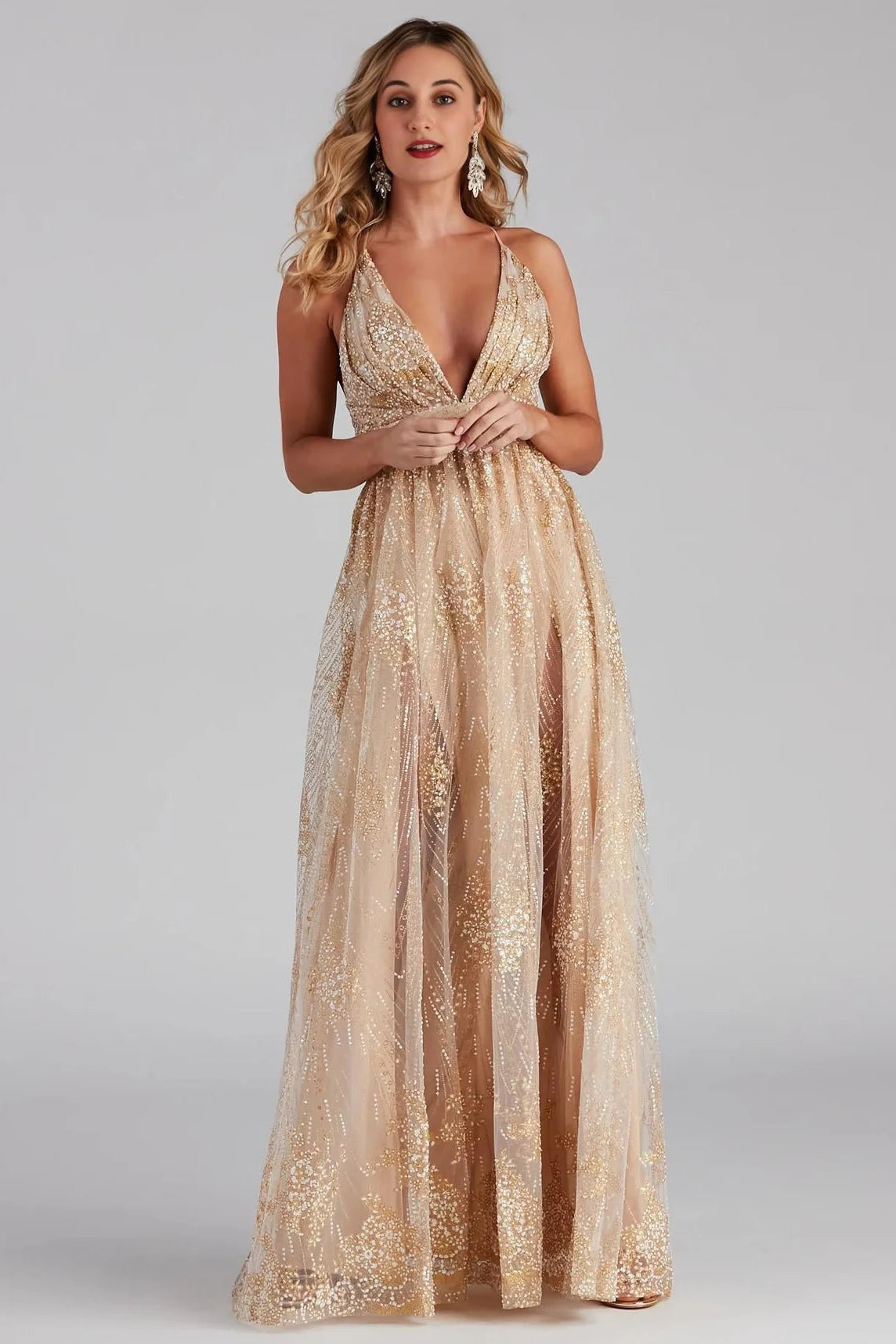 Mona Formal Plunging Glitter Dress