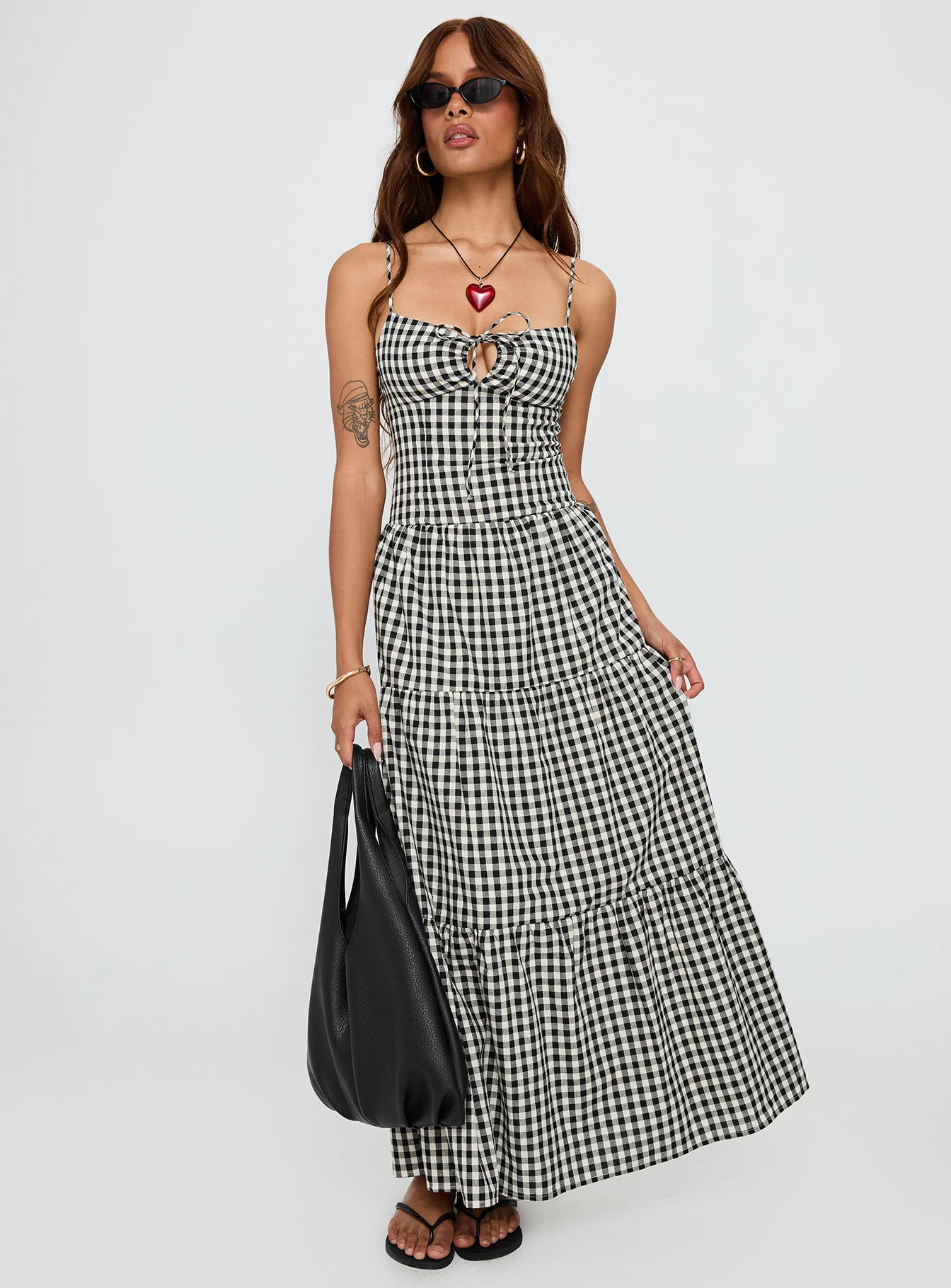 Avaleine Tiered Maxi Dress Black / White Check