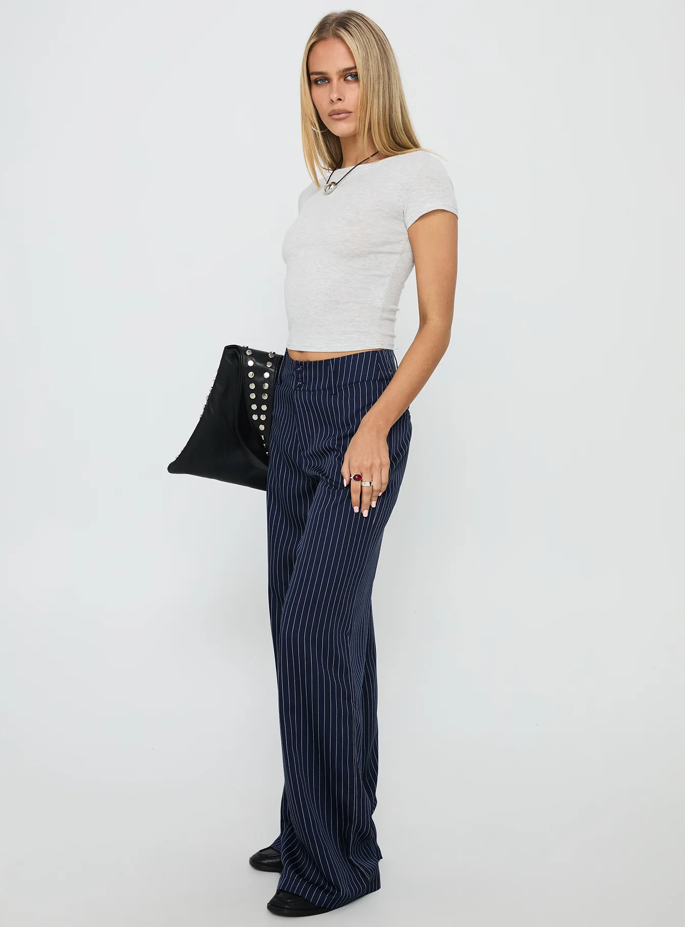 Lorenne Mid Rise Pant Navy Pinstripe