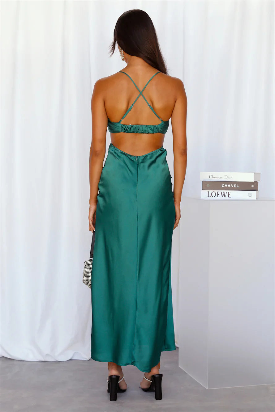 Purely Formed Satin Maxi Dress Green