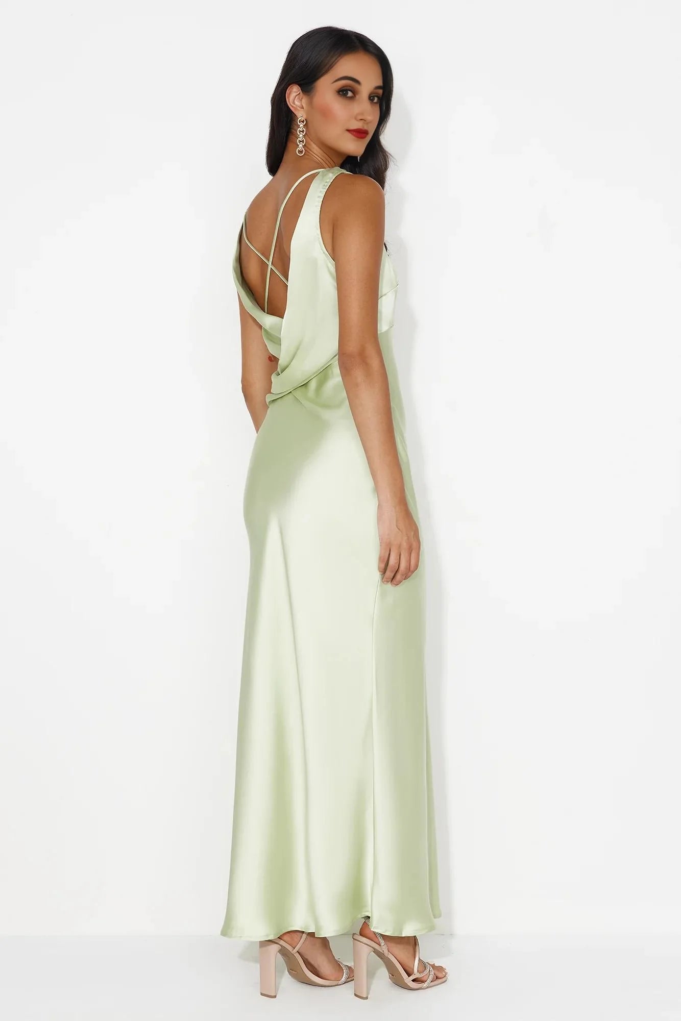 Indigo Fields Satin Maxi Dress Green