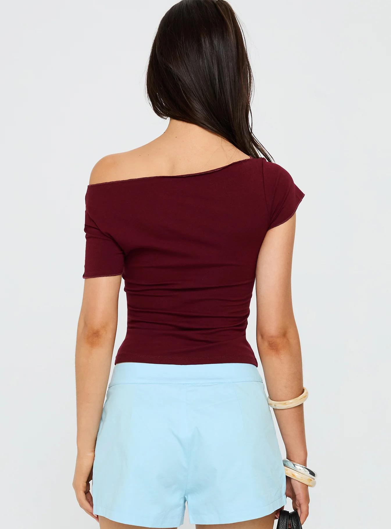 Xplore 97 Off Shoulder Graphic Top Burgundy