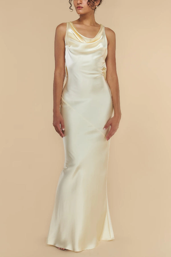 Slim Fit Solid Color Backless Lace-up Maxi Dress