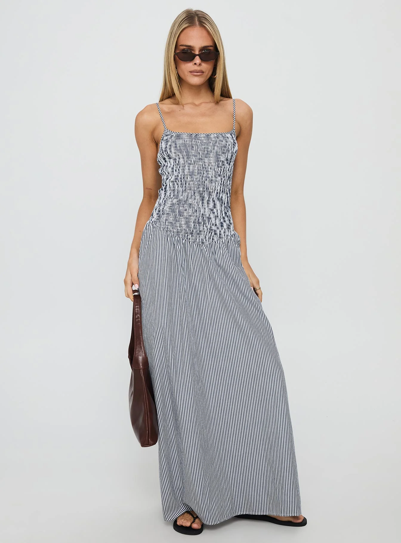 Kosie Shirred Maxi Dress Blue Stripe